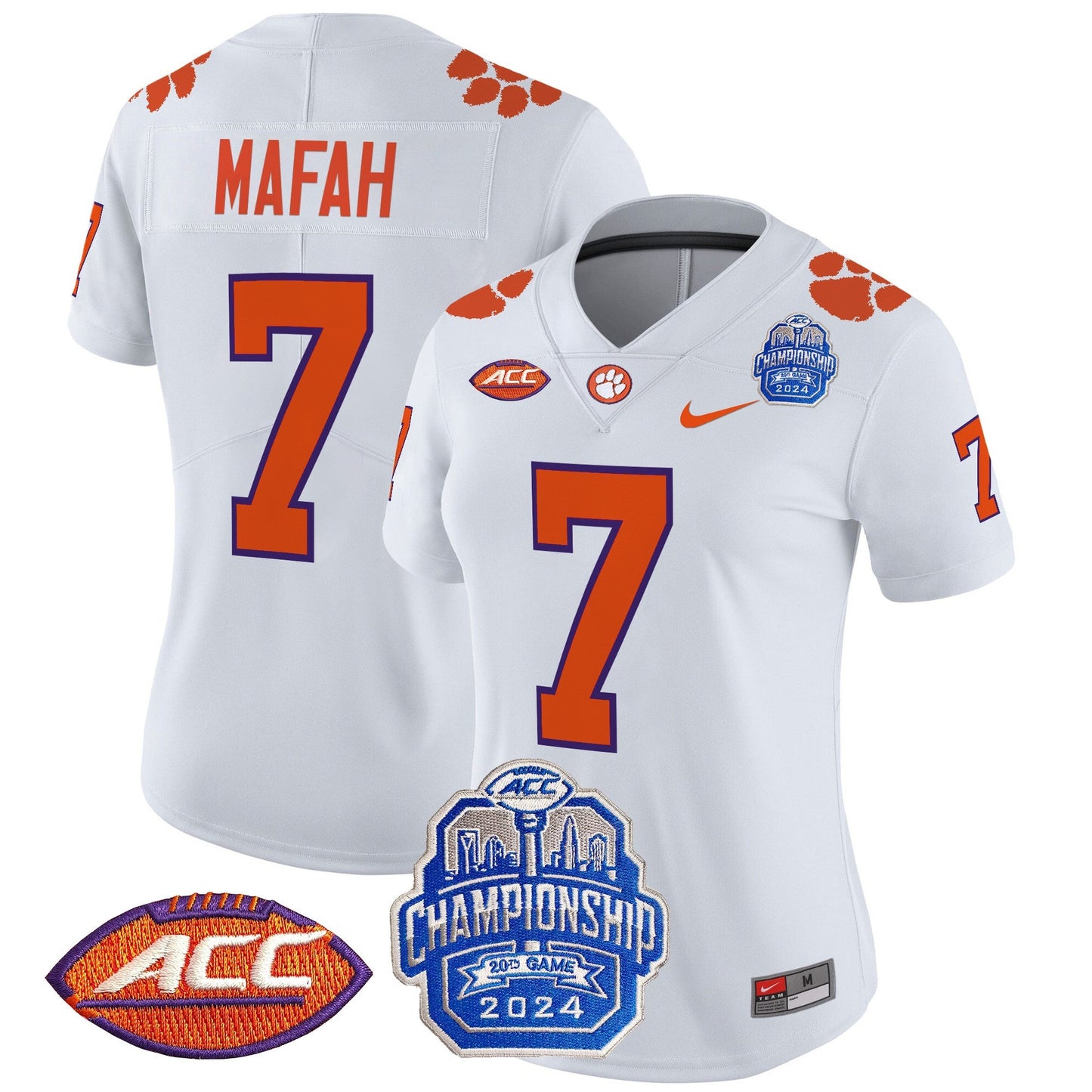 Women's Clemson Tigers 2024 ACC Championship Patch Vapor Limited Jersey - All Stitched