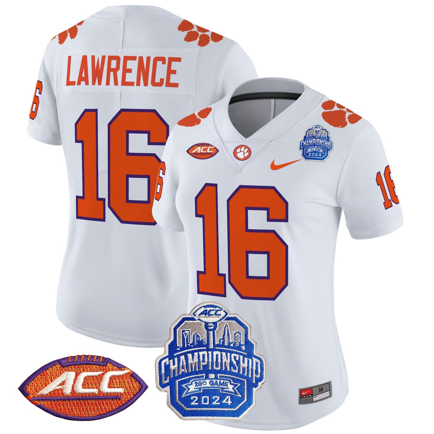 Women's Clemson Tigers 2024 ACC Championship Patch Vapor Limited Jersey - All Stitched