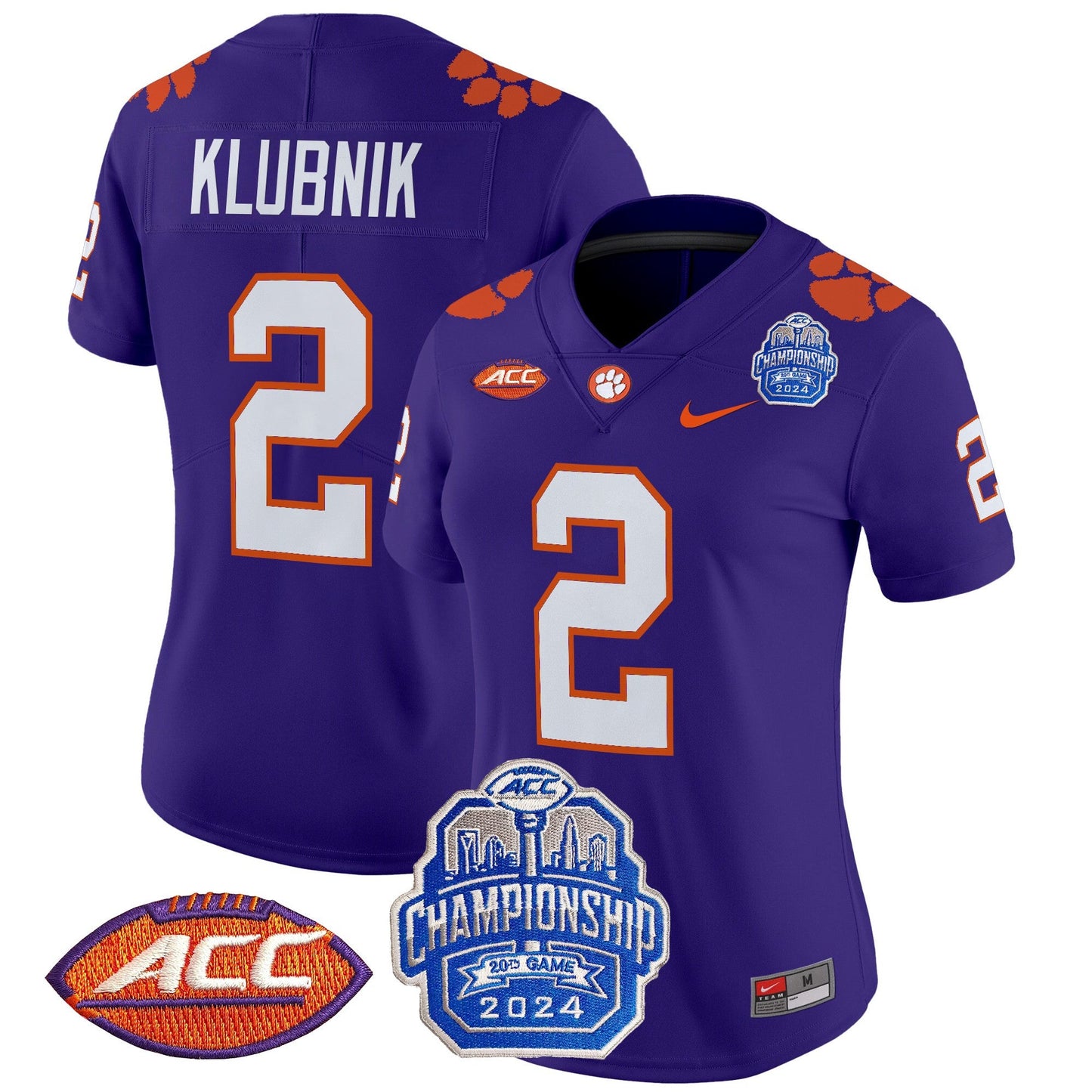 Women's Clemson Tigers 2024 ACC Championship Patch Vapor Limited Jersey - All Stitched