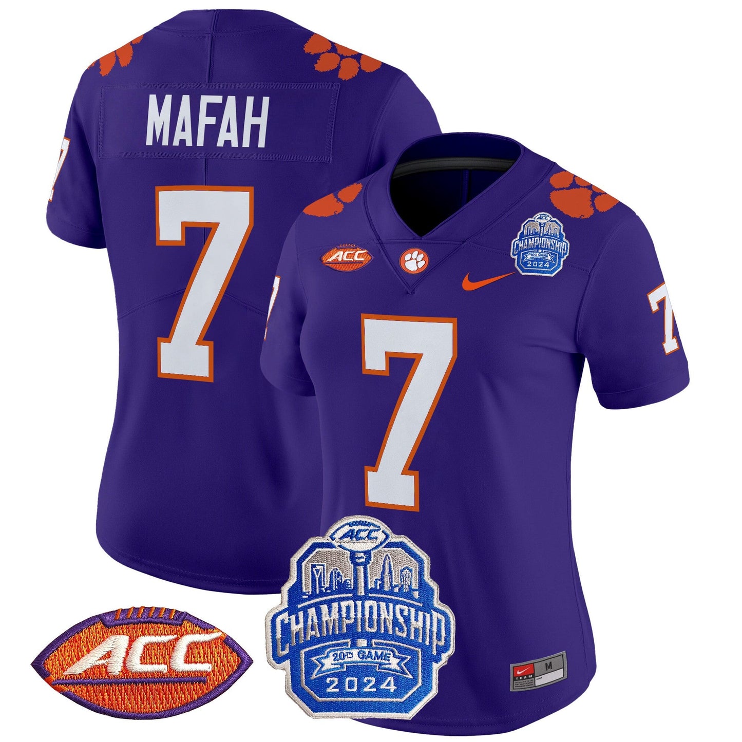 Women's Clemson Tigers 2024 ACC Championship Patch Vapor Limited Jersey - All Stitched
