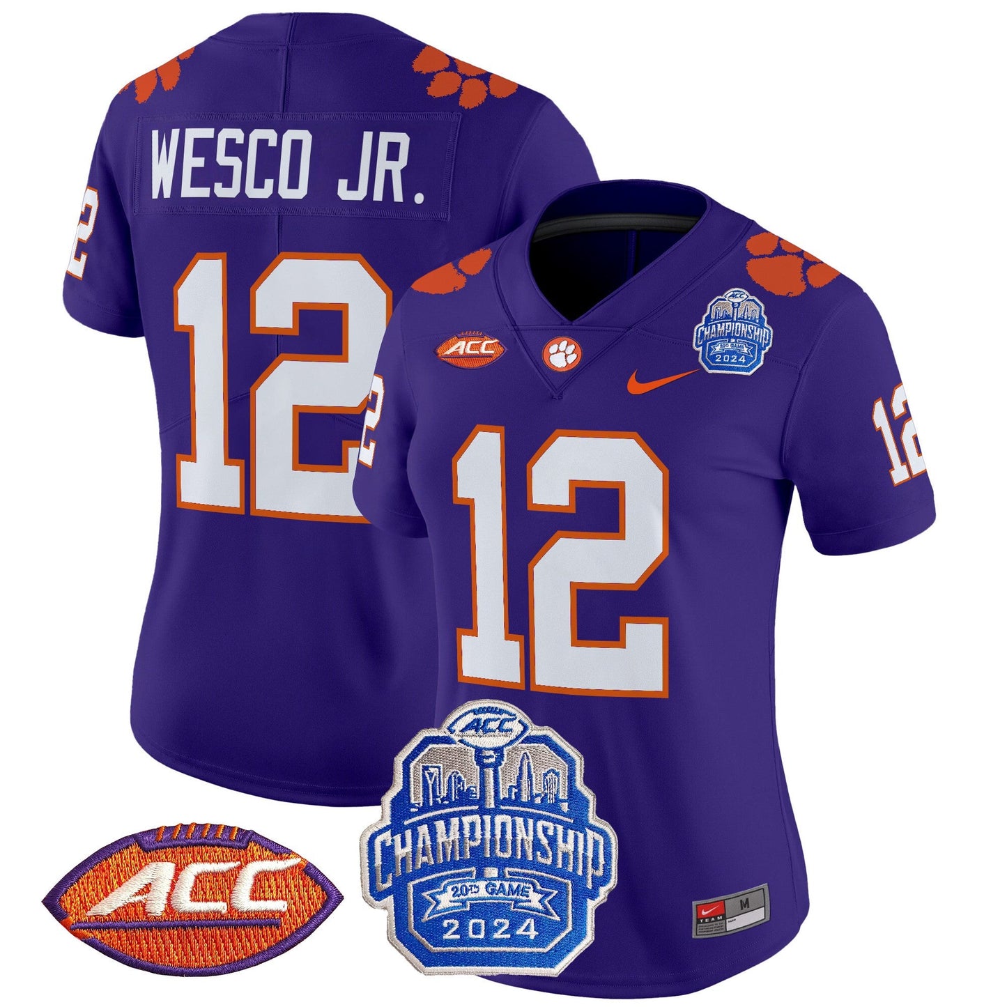 Women's Clemson Tigers 2024 ACC Championship Patch Vapor Limited Jersey - All Stitched