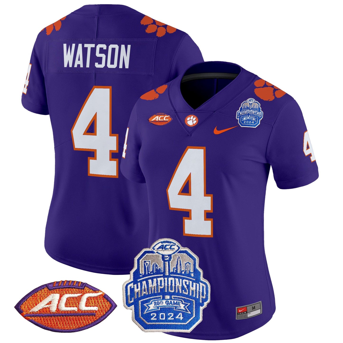 Women's Clemson Tigers 2024 ACC Championship Patch Vapor Limited Jersey - All Stitched