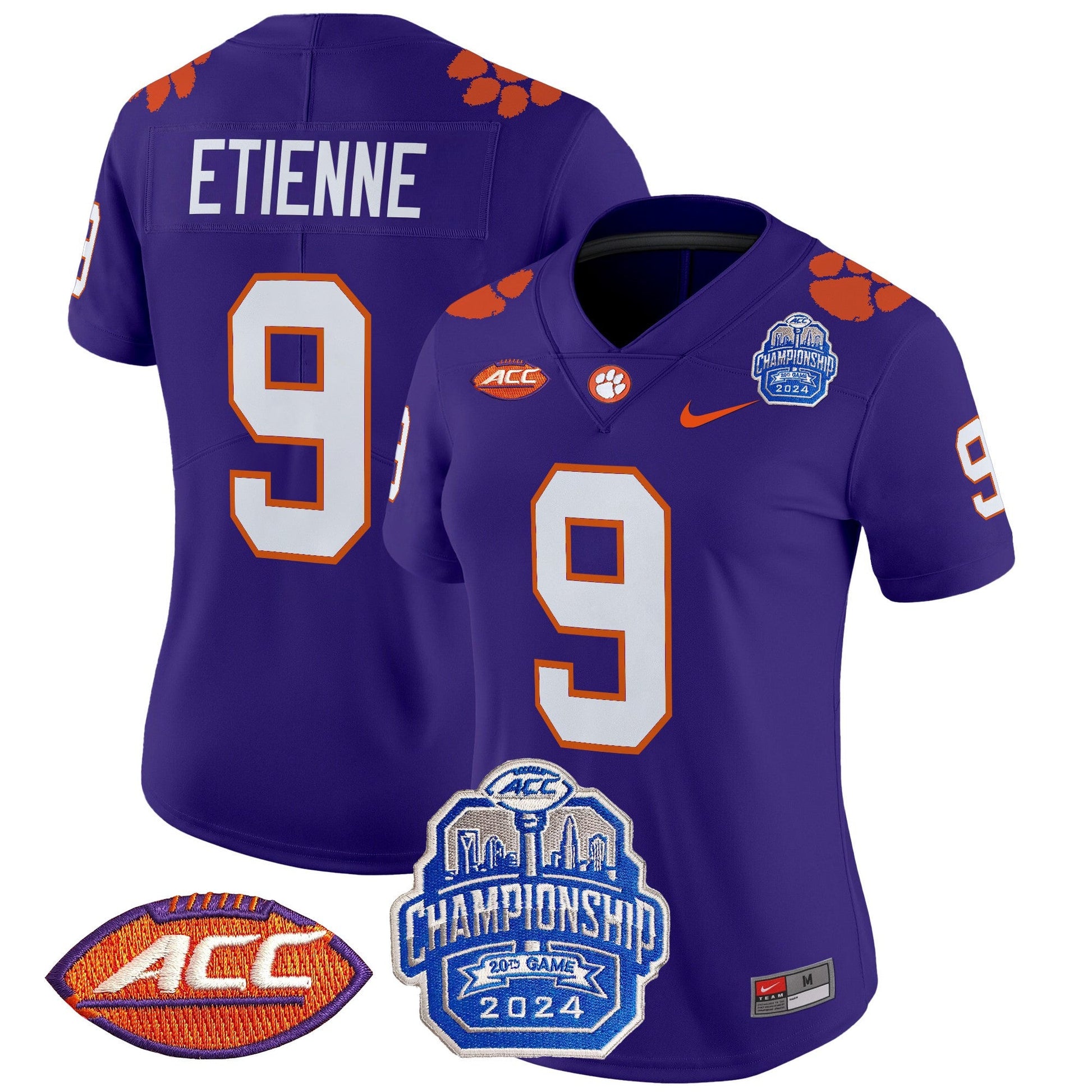 Women's Clemson Tigers 2024 ACC Championship Patch Vapor Limited Jersey - All Stitched