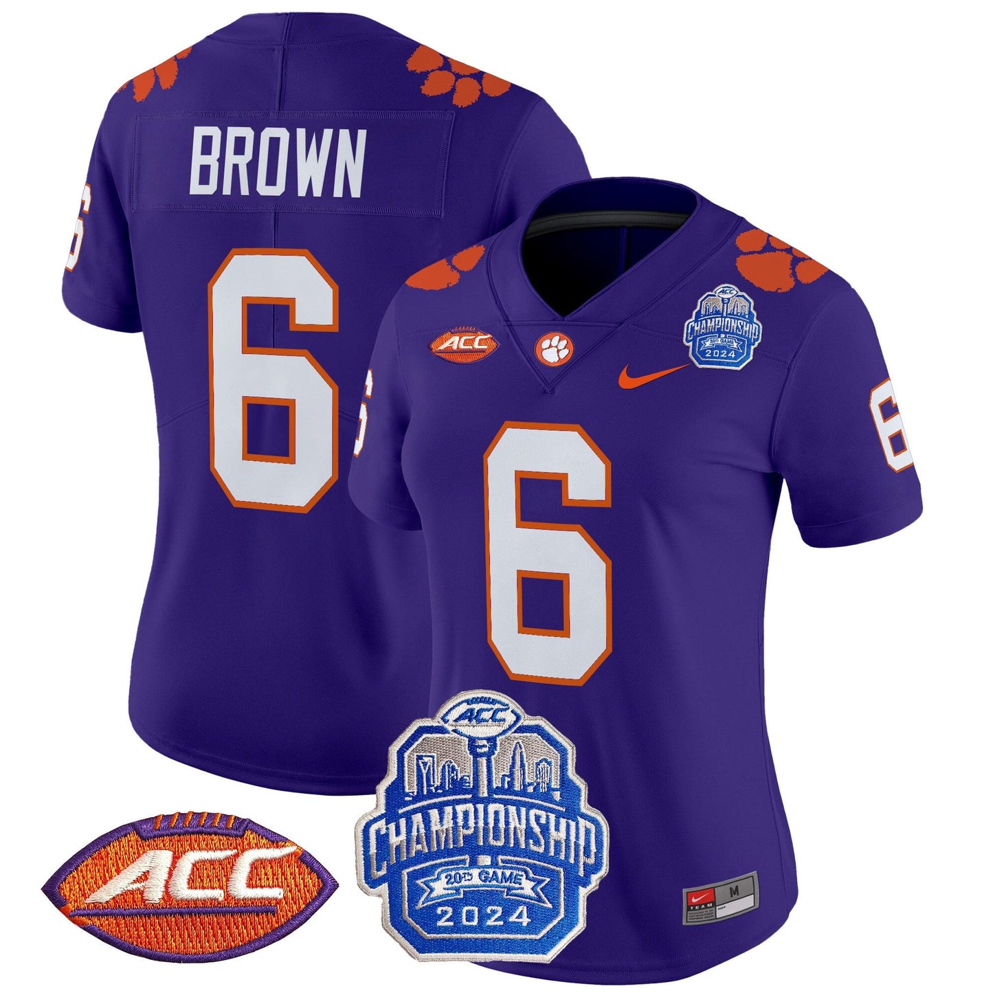 Women's Clemson Tigers 2024 ACC Championship Patch Vapor Limited Jersey - All Stitched