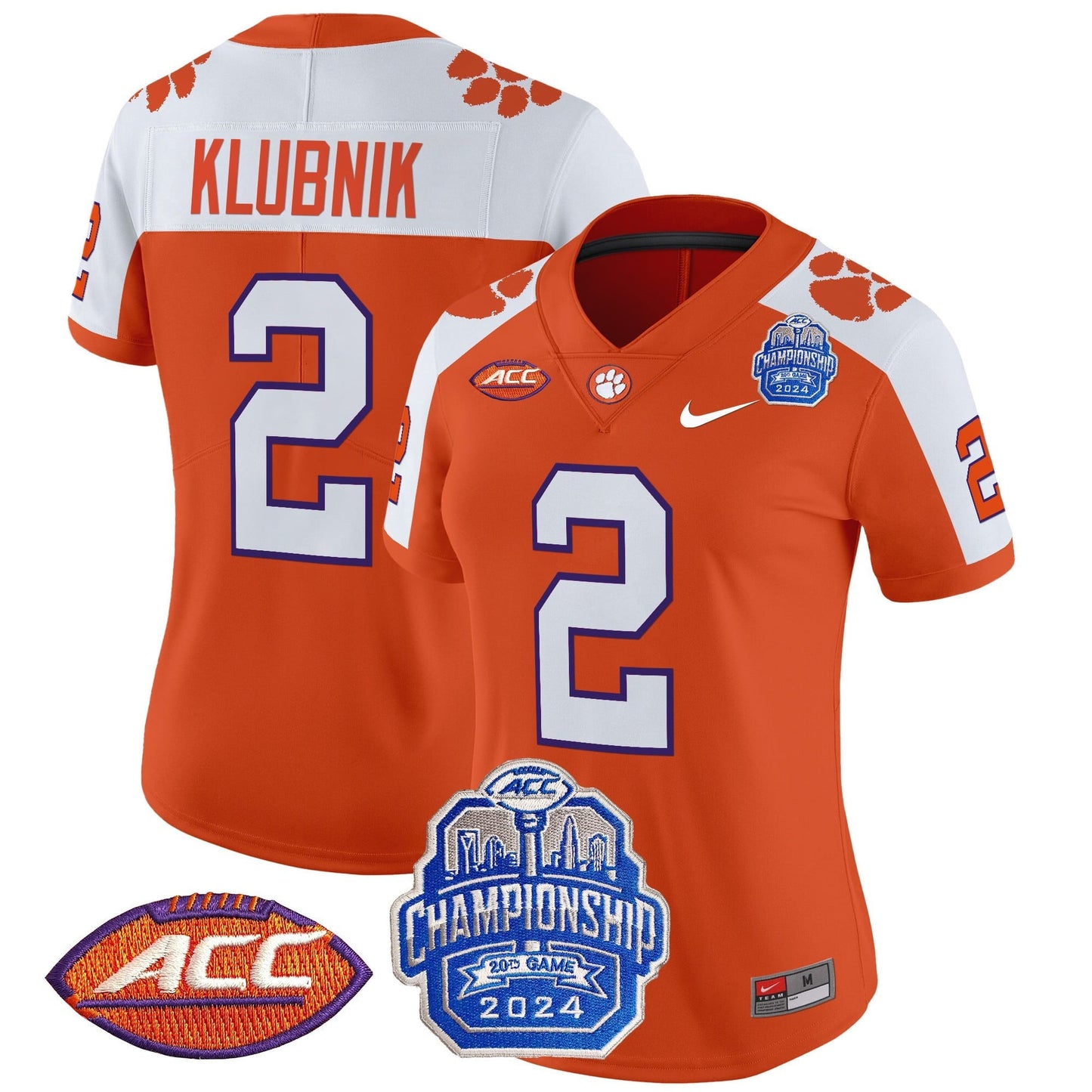Women's Clemson Tigers 2024 ACC Championship Patch Vapor Limited Jersey - All Stitched
