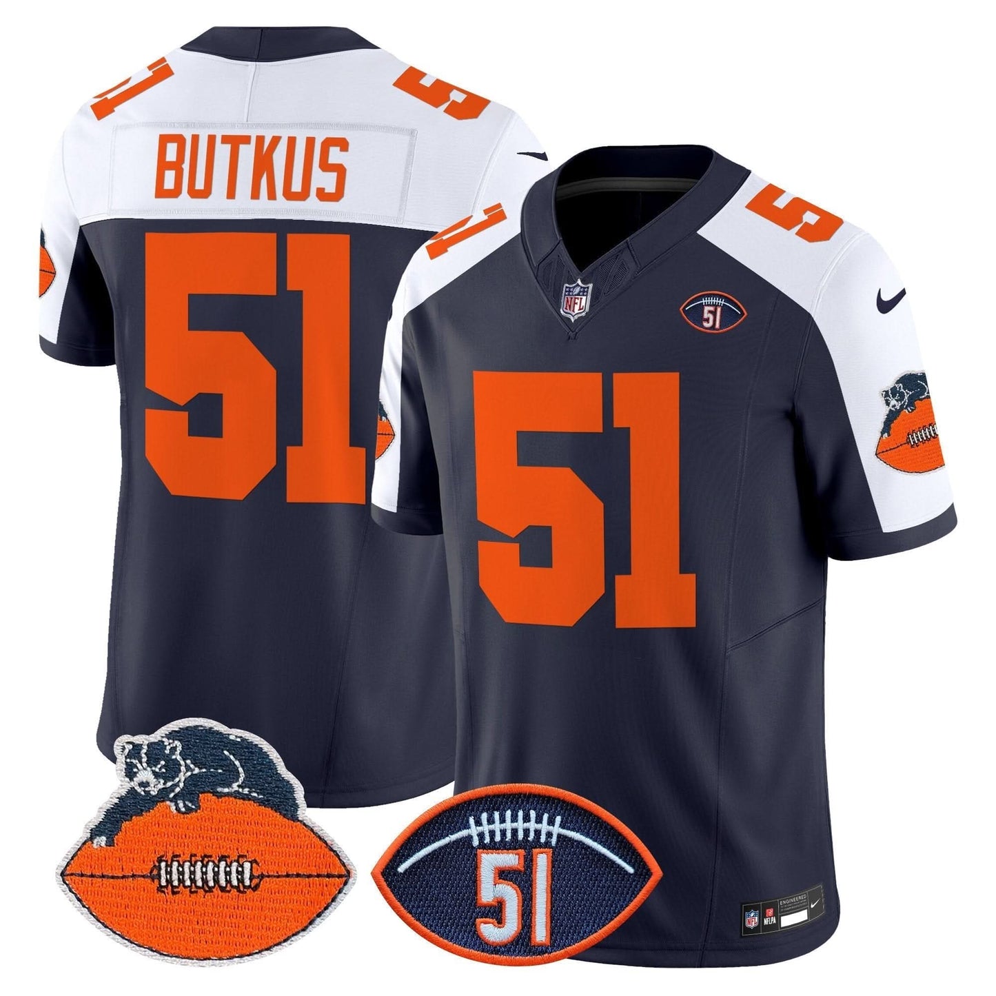 Chicago Bears Dick Butkus Patch Throwback Vapor Limited Jersey - All Stitched