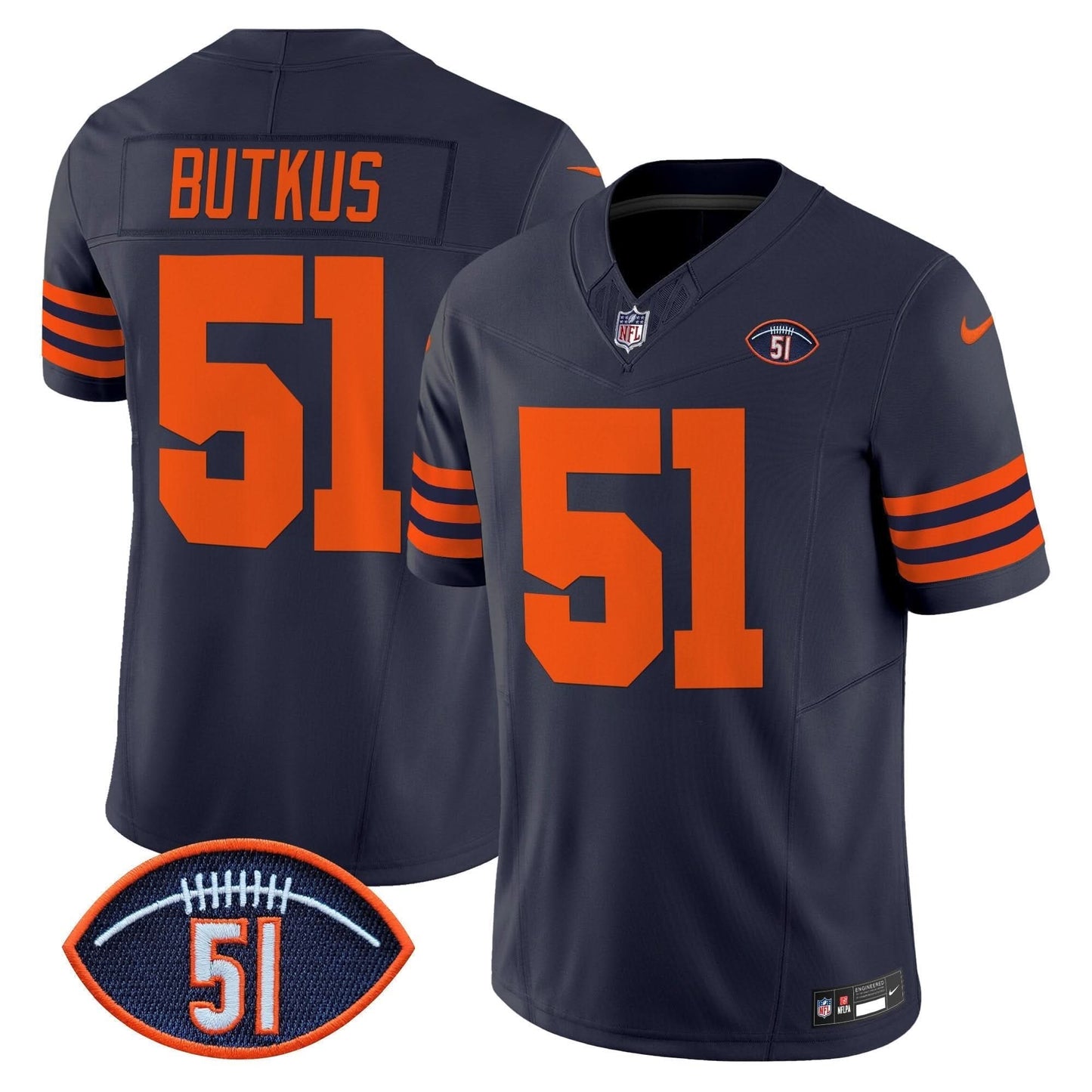 Chicago Bears Dick Butkus Patch Throwback Vapor Limited Jersey - All Stitched