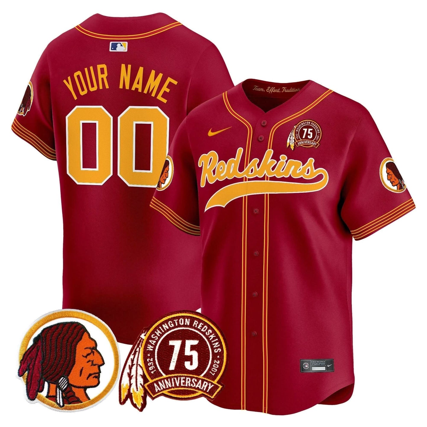 Washington Redskins 75th Patch Throwback Vapor Premier Limited Custom Jersey - All Stitched