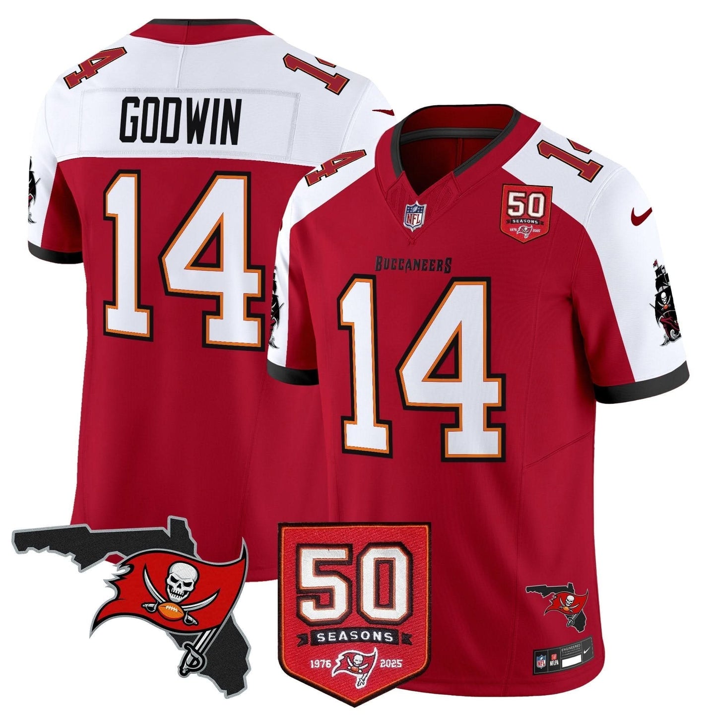 Tampa Bay Buccaneers 50th Season Patch Vapor Limited Jersey - All Stitched