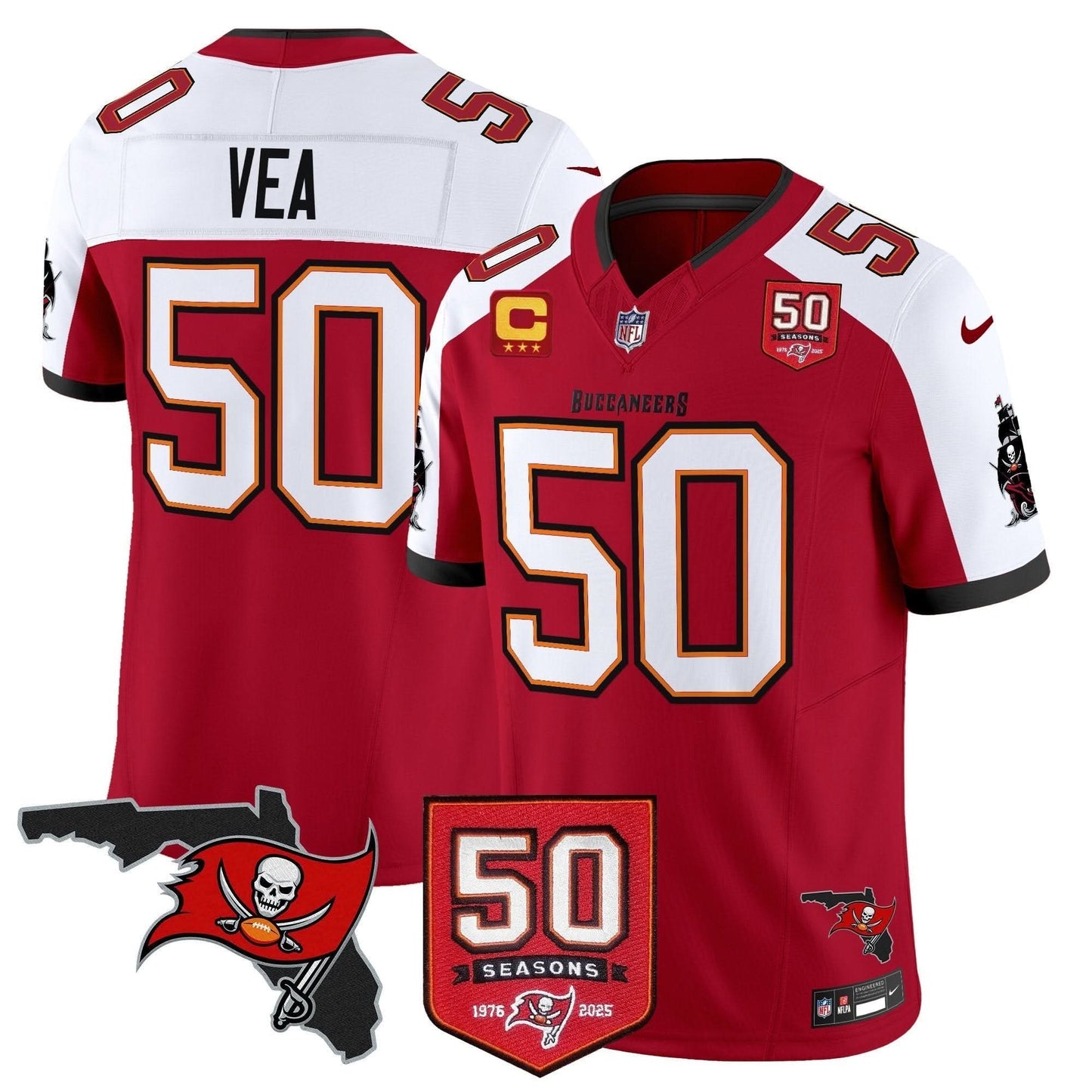 Tampa Bay Buccaneers 50th Season Patch Vapor Limited Jersey - All Stitched