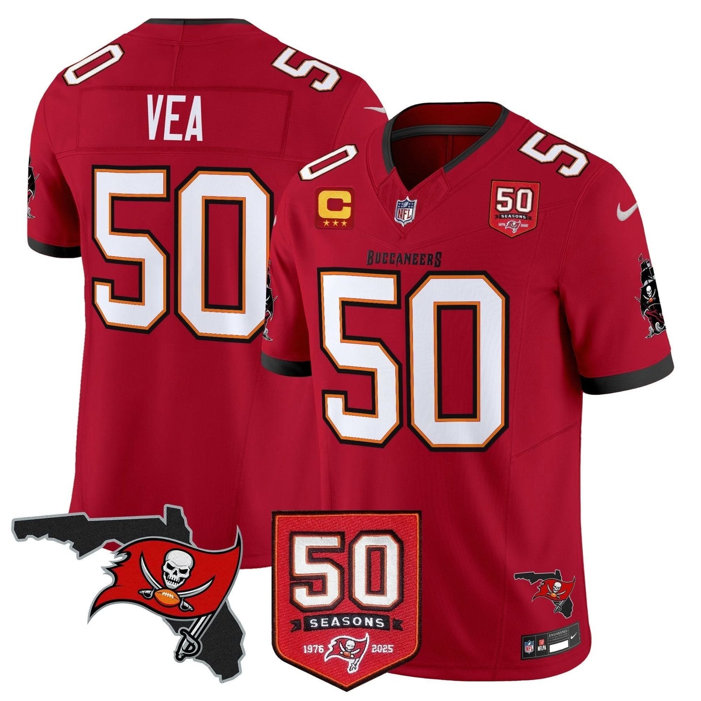 Tampa Bay Buccaneers 50th Season Patch Vapor Limited Jersey - All Stitched