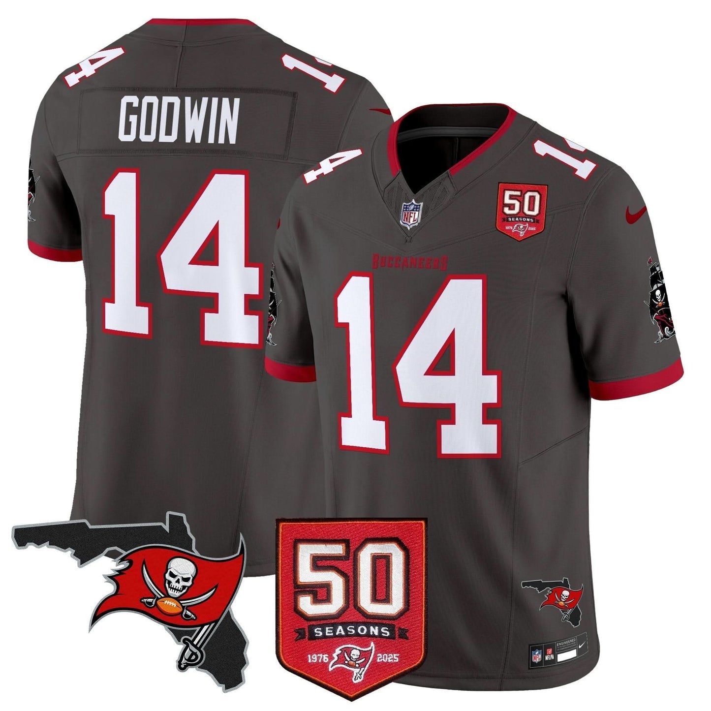 Tampa Bay Buccaneers 50th Season Patch Vapor Limited Jersey - All Stitched