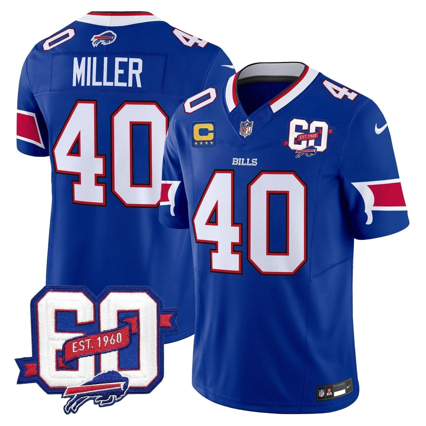 Bills 60th Anniversary Patch Vapor Limited Jersey - All Stitched