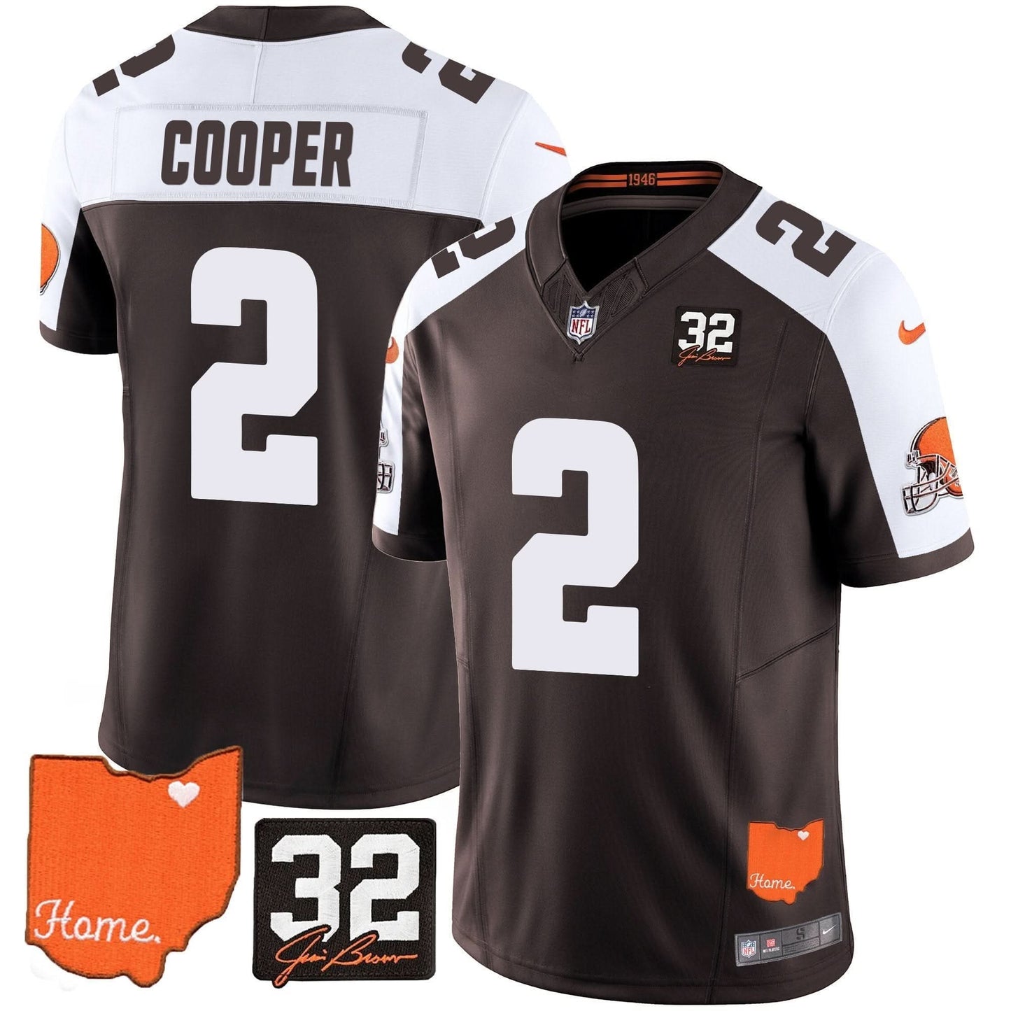 Browns #32 Jim Brown Memorial & Home Patch Vapor Limited Jersey - All Stitched