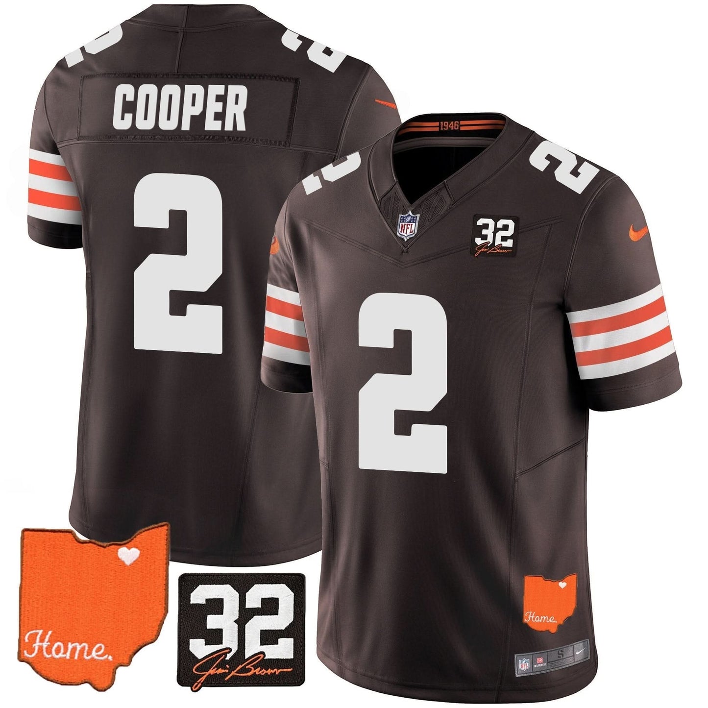 Browns #32 Jim Brown Memorial & Home Patch Vapor Limited Jersey - All Stitched