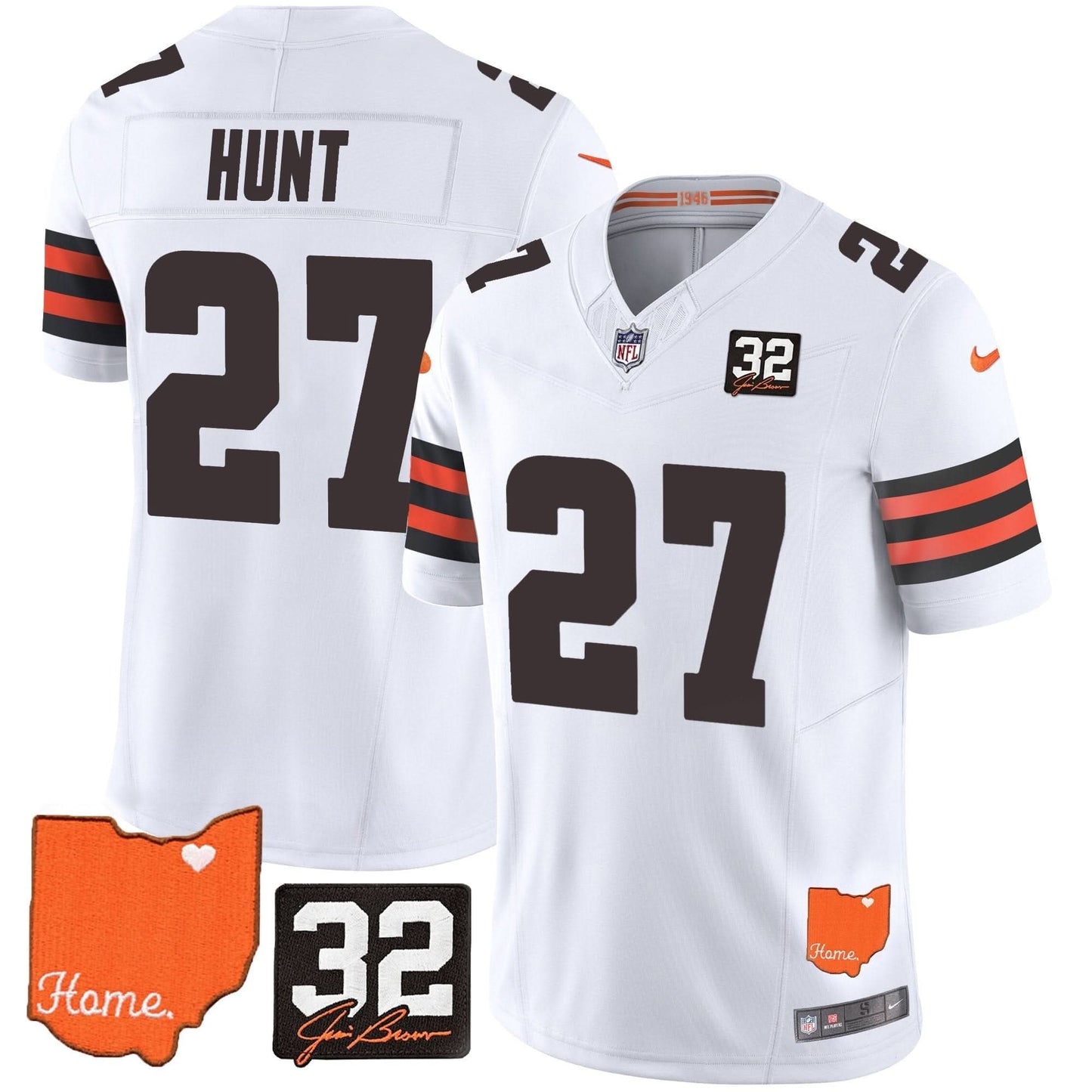 Browns #32 Jim Brown Memorial & Home Patch Vapor Limited Jersey - All Stitched