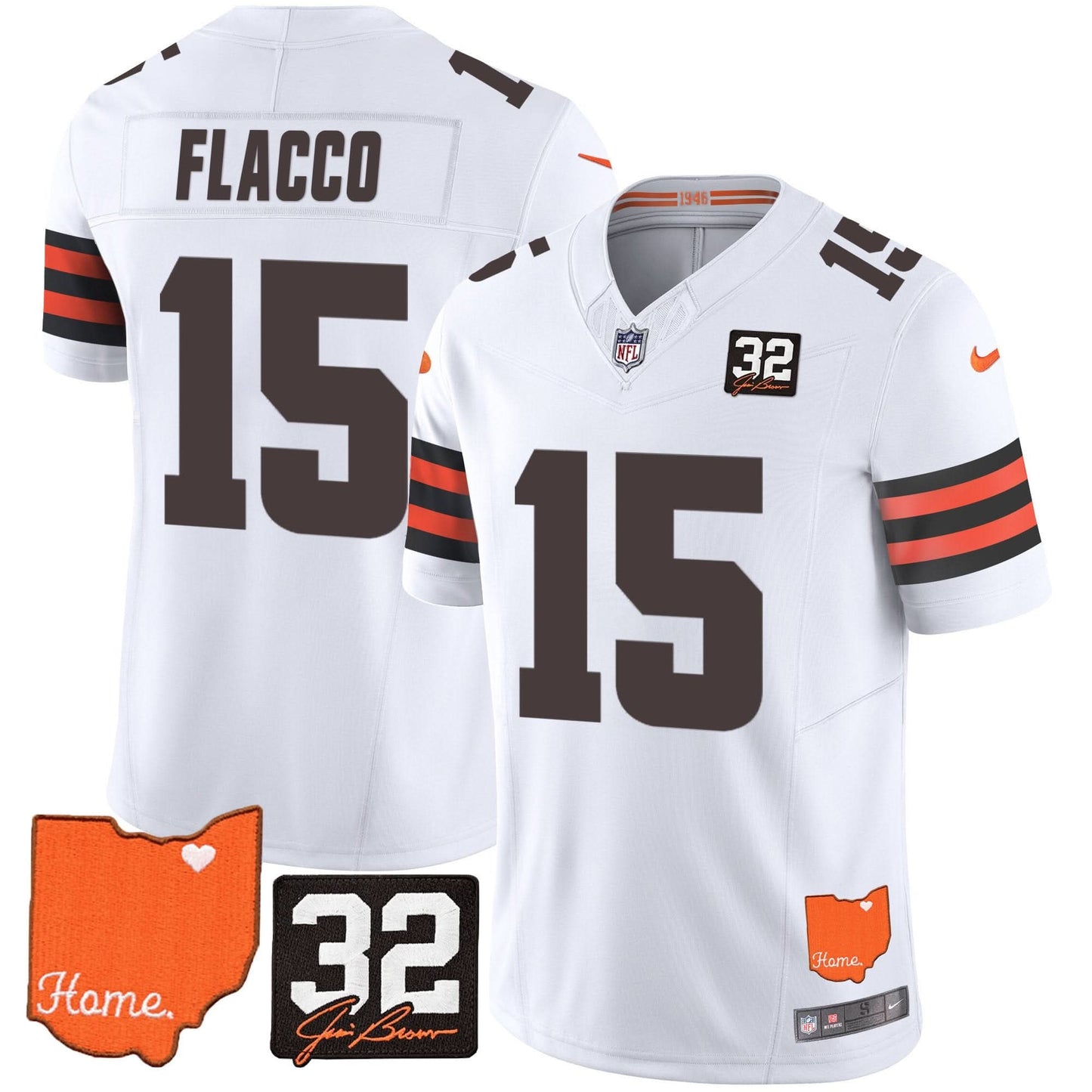 Browns #32 Jim Brown Memorial & Home Patch Vapor Limited Jersey - All Stitched