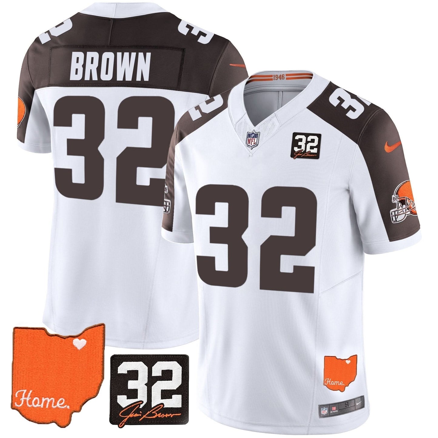 Browns #32 Jim Brown Memorial & Home Patch Vapor Limited Jersey - All Stitched