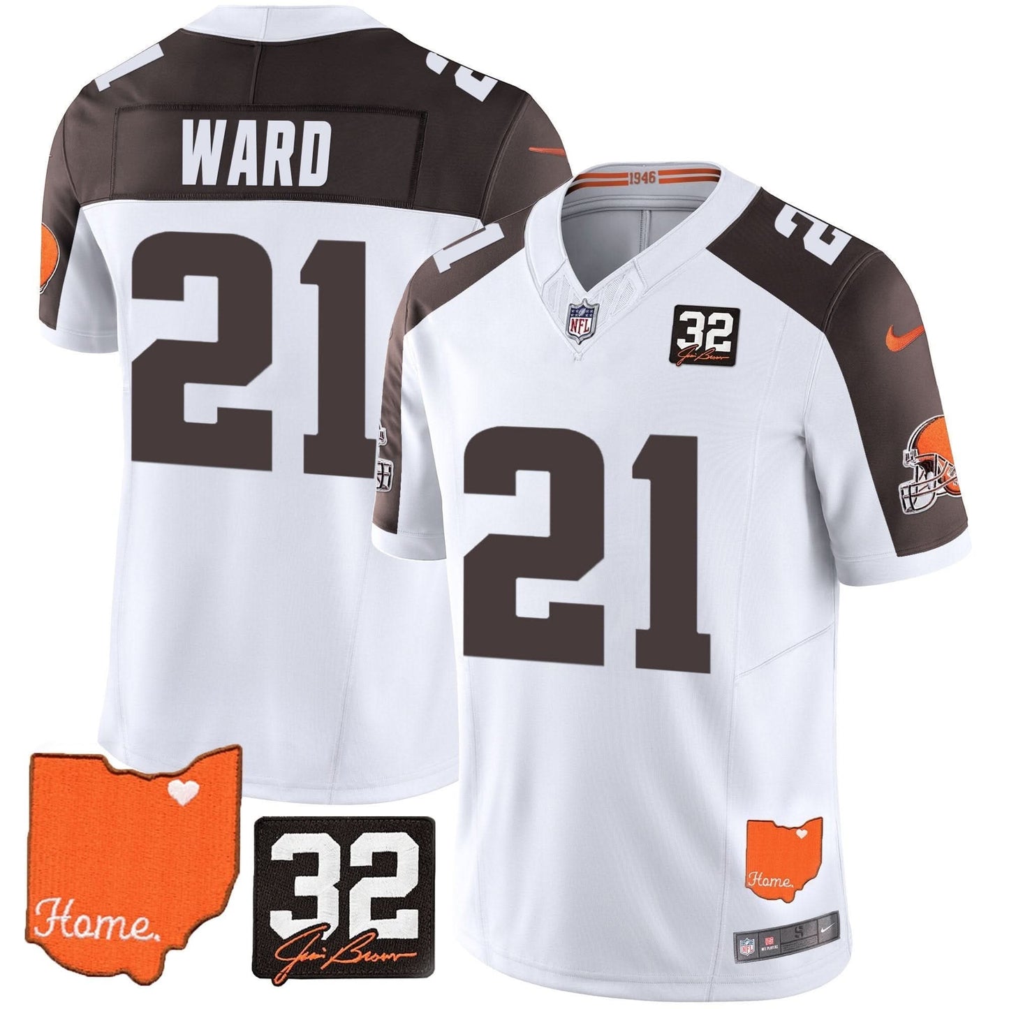 Browns #32 Jim Brown Memorial & Home Patch Vapor Limited Jersey - All Stitched