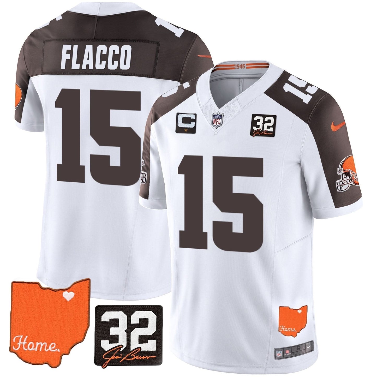 Browns #32 Jim Brown Memorial & Home Patch Vapor Limited Jersey - All Stitched