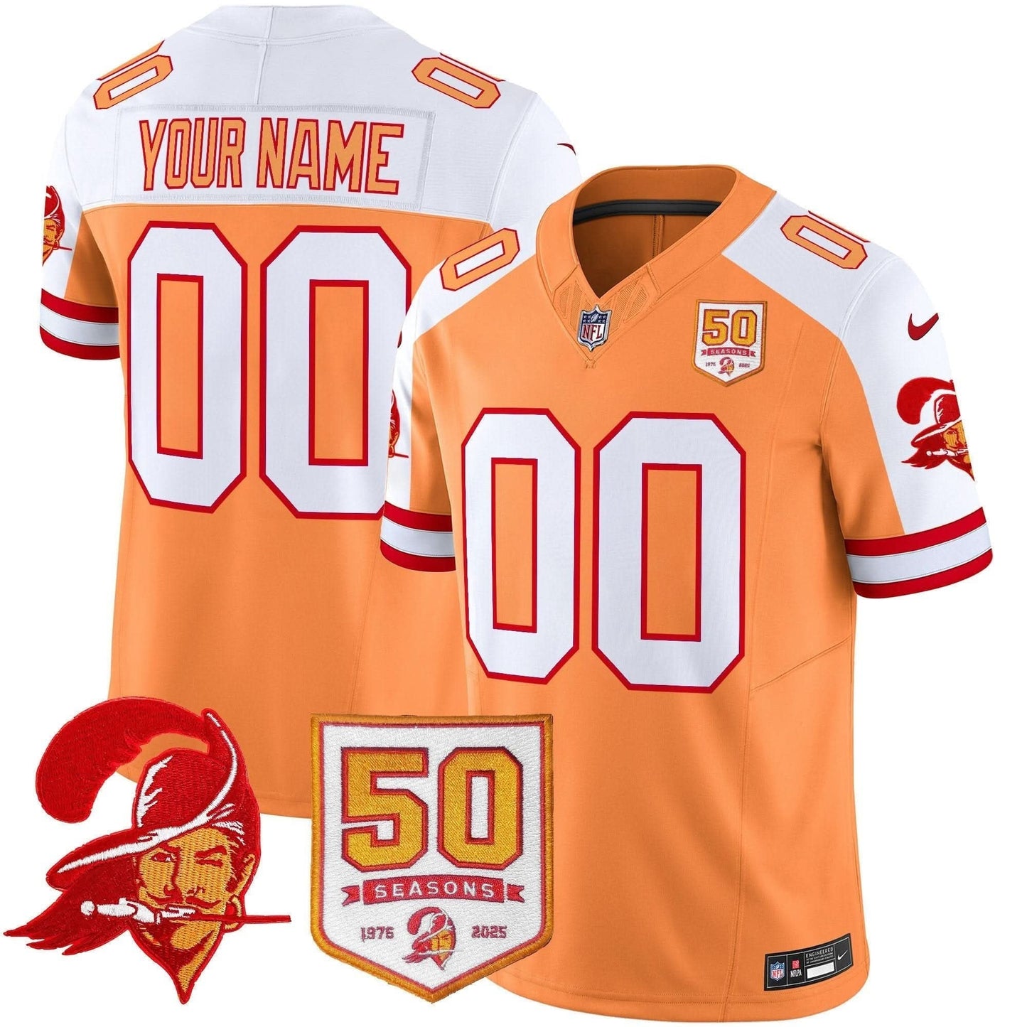 Tampa Bay Buccaneers Throwback 50th Season Patch Vapor Limited Custom Jersey - All Stitched