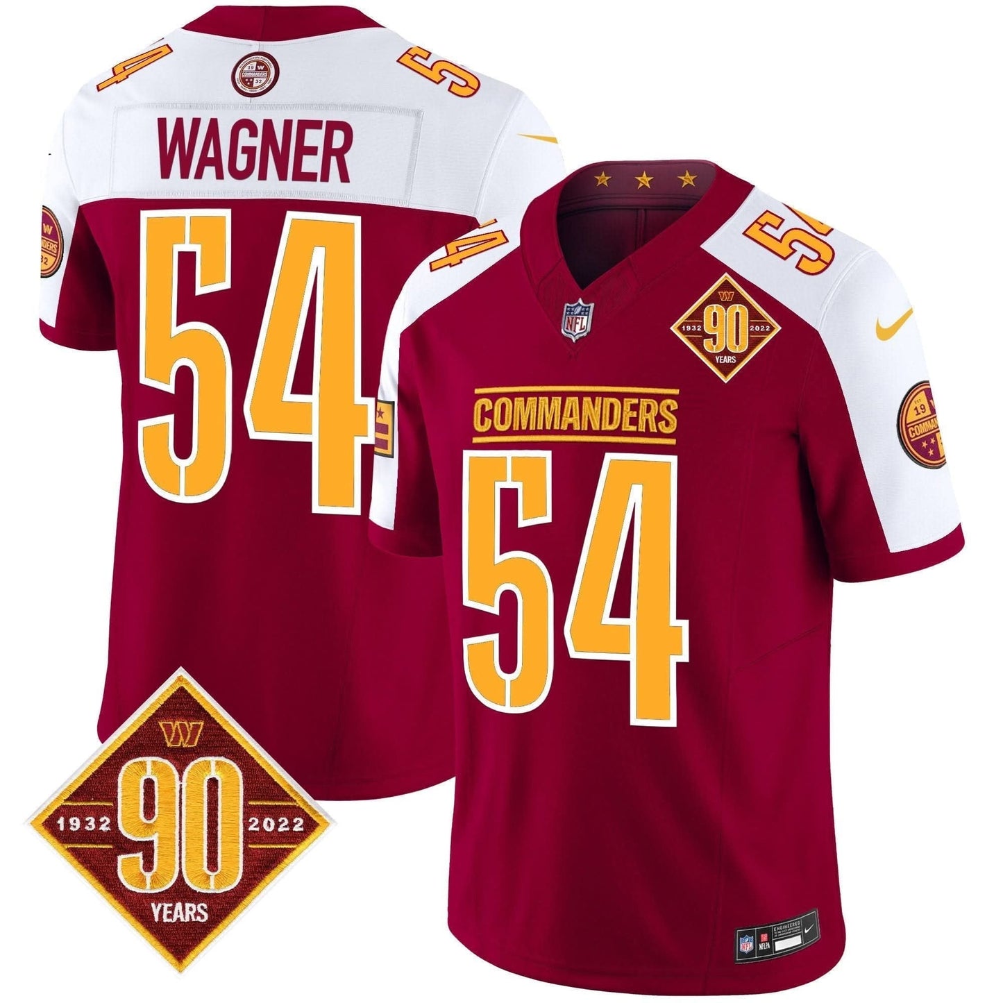 Washington Commanders 90th Anniversary Patch Vapor Limited Jersey - All Stitched