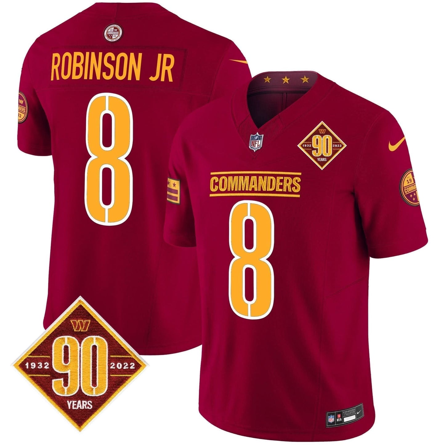 Washington Commanders 90th Anniversary Patch Vapor Limited Jersey - All Stitched