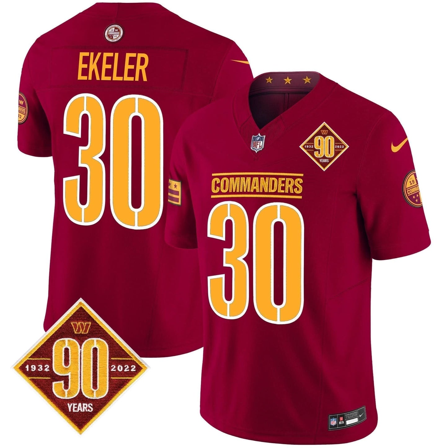 Washington Commanders 90th Anniversary Patch Vapor Limited Jersey - All Stitched