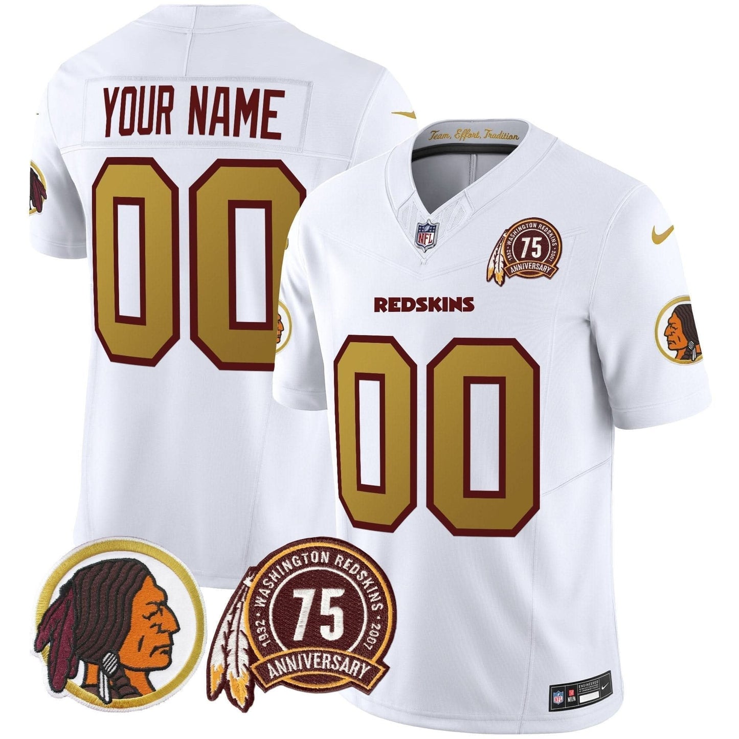 Washington Redskins Throwback 75th Patch Vapor Limited Custom Jersey - All Stitched