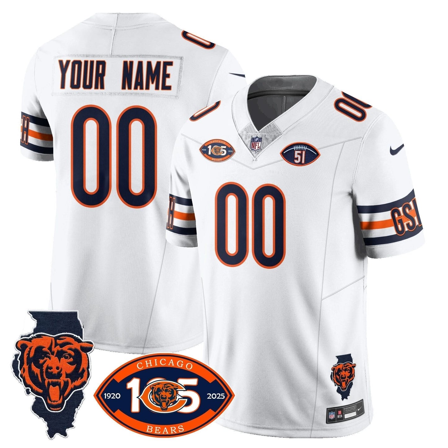 Bears 1920-2025 The Bears Vapor Limited Custom Jersey - All Stitched