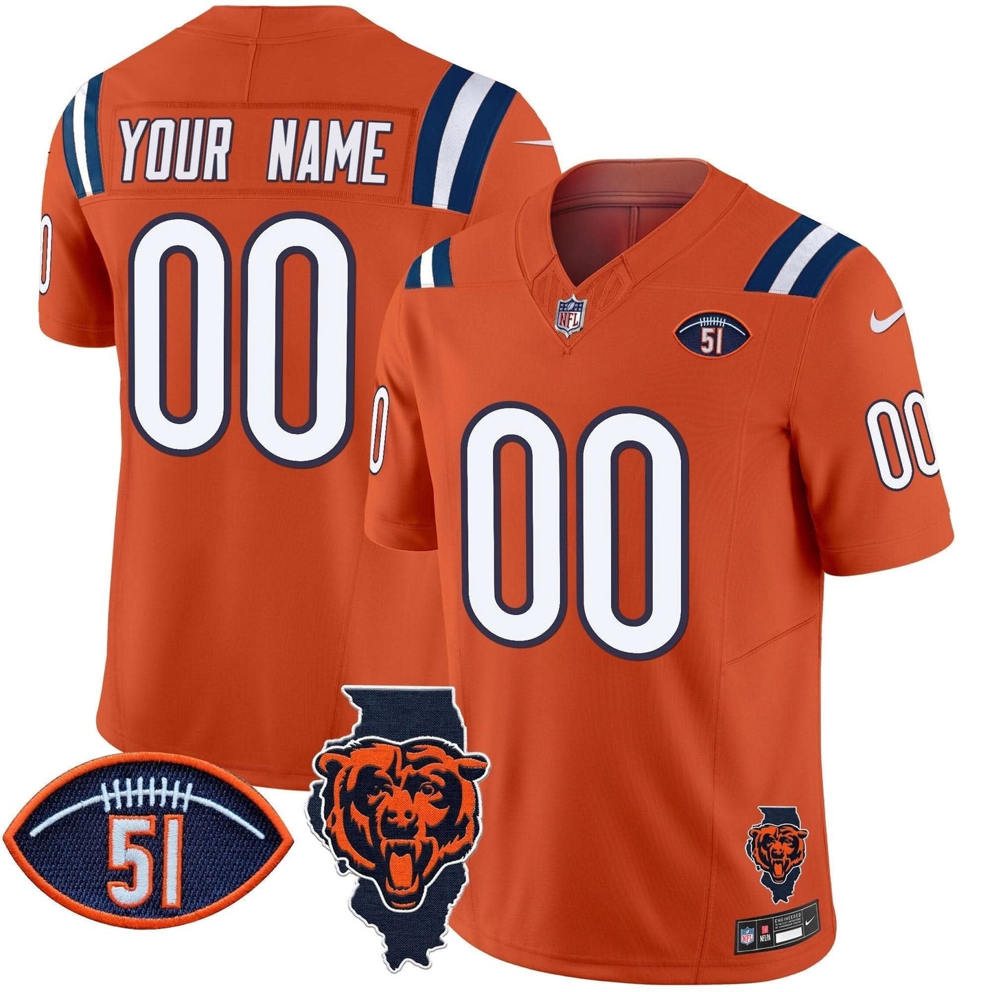 Bears Illinois Patch Vapor Limited Custom Jersey V2 - All Stitched