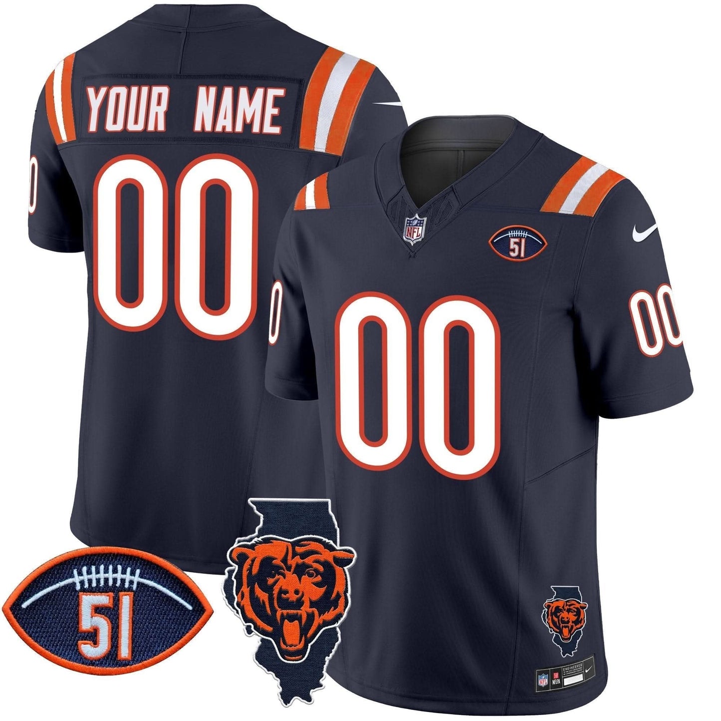 Bears Illinois Patch Vapor Limited Custom Jersey V2 - All Stitched