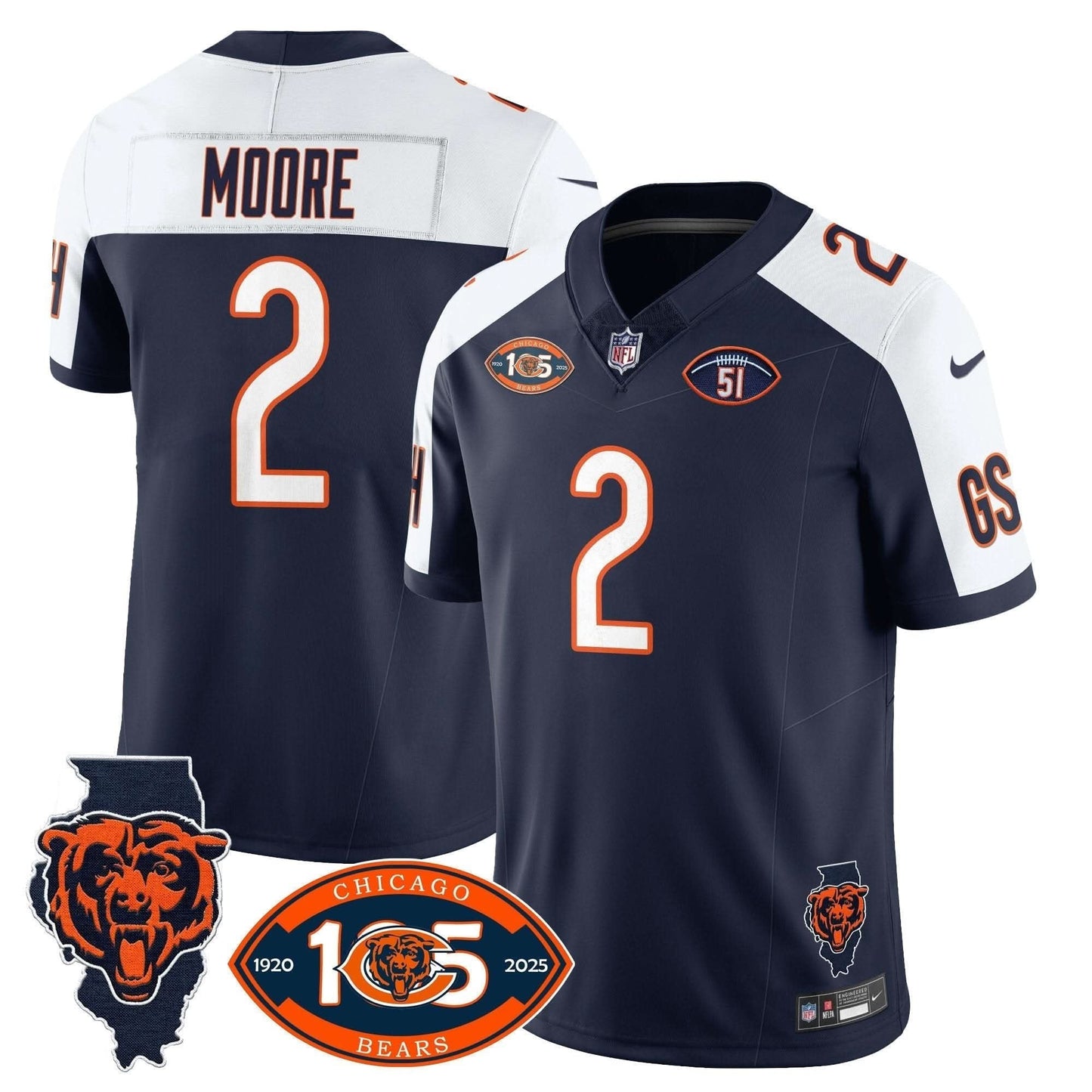 Bears 1920-2025 The Bears Vapor Limited Jersey - All Stitched