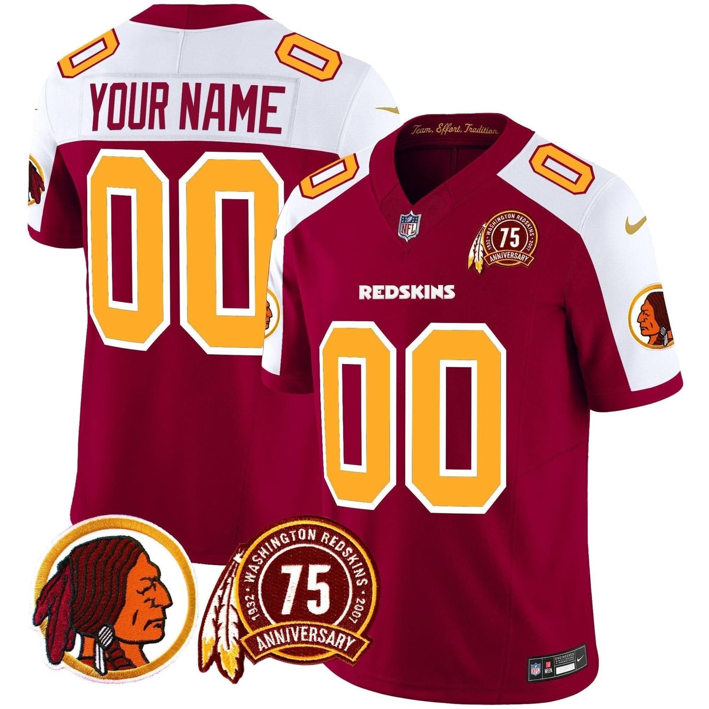 Washington Redskins 75th Patch Throwback Vapor Limited Custom Jersey - All Stitched