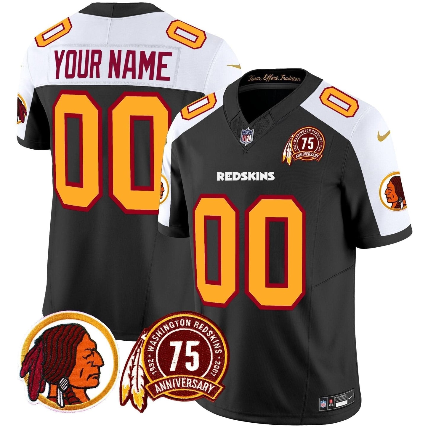 Washington Redskins 75th Patch Throwback Vapor Limited Custom Jersey - All Stitched