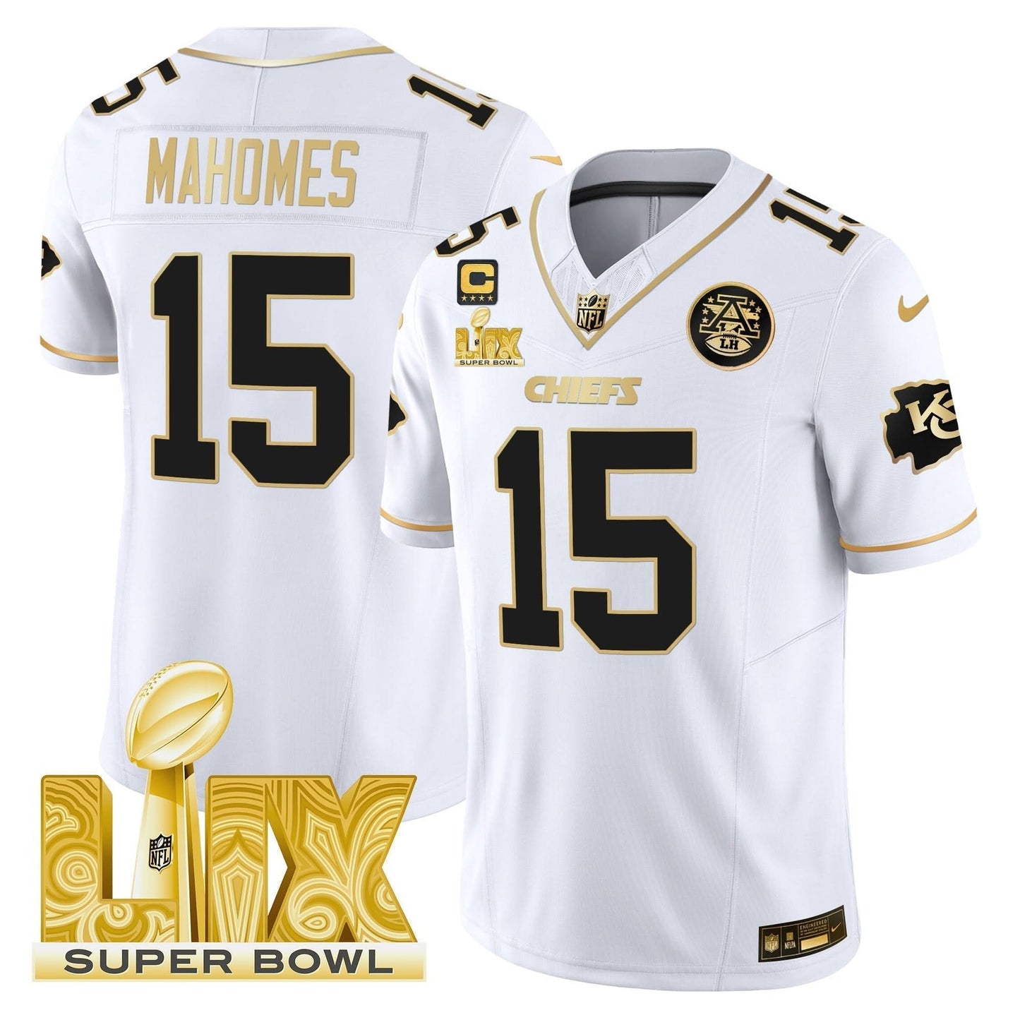 Chiefs Super Bowl LIX Patch Gold Vapor Limited Jersey - All Stitched