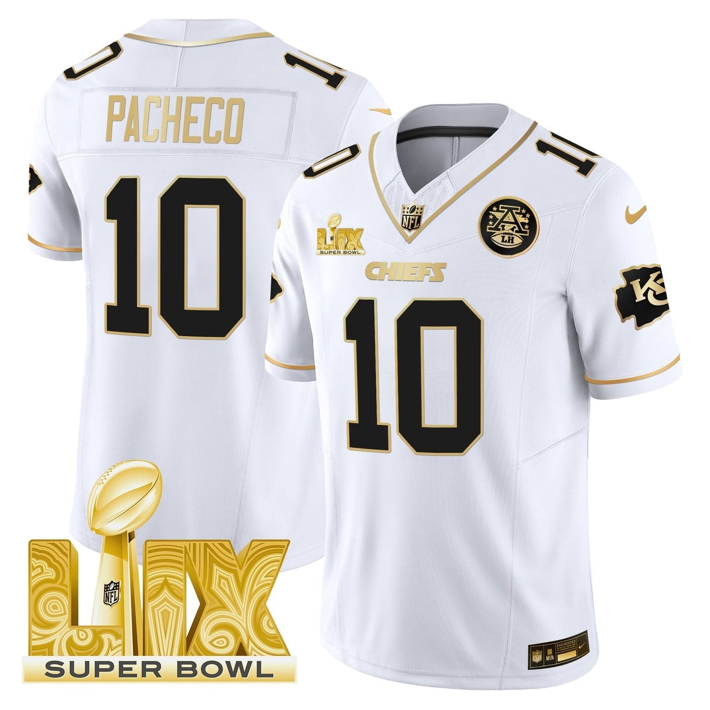 Chiefs Super Bowl LIX Patch Gold Vapor Limited Jersey - All Stitched