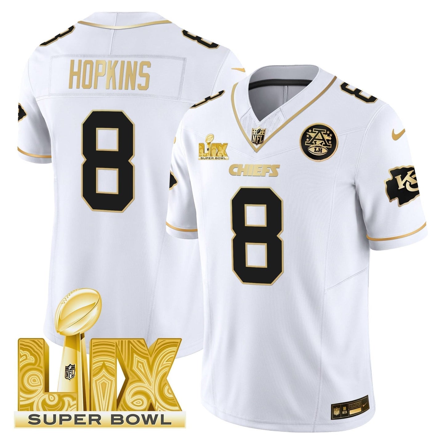 Chiefs Super Bowl LIX Patch Gold Vapor Limited Jersey - All Stitched