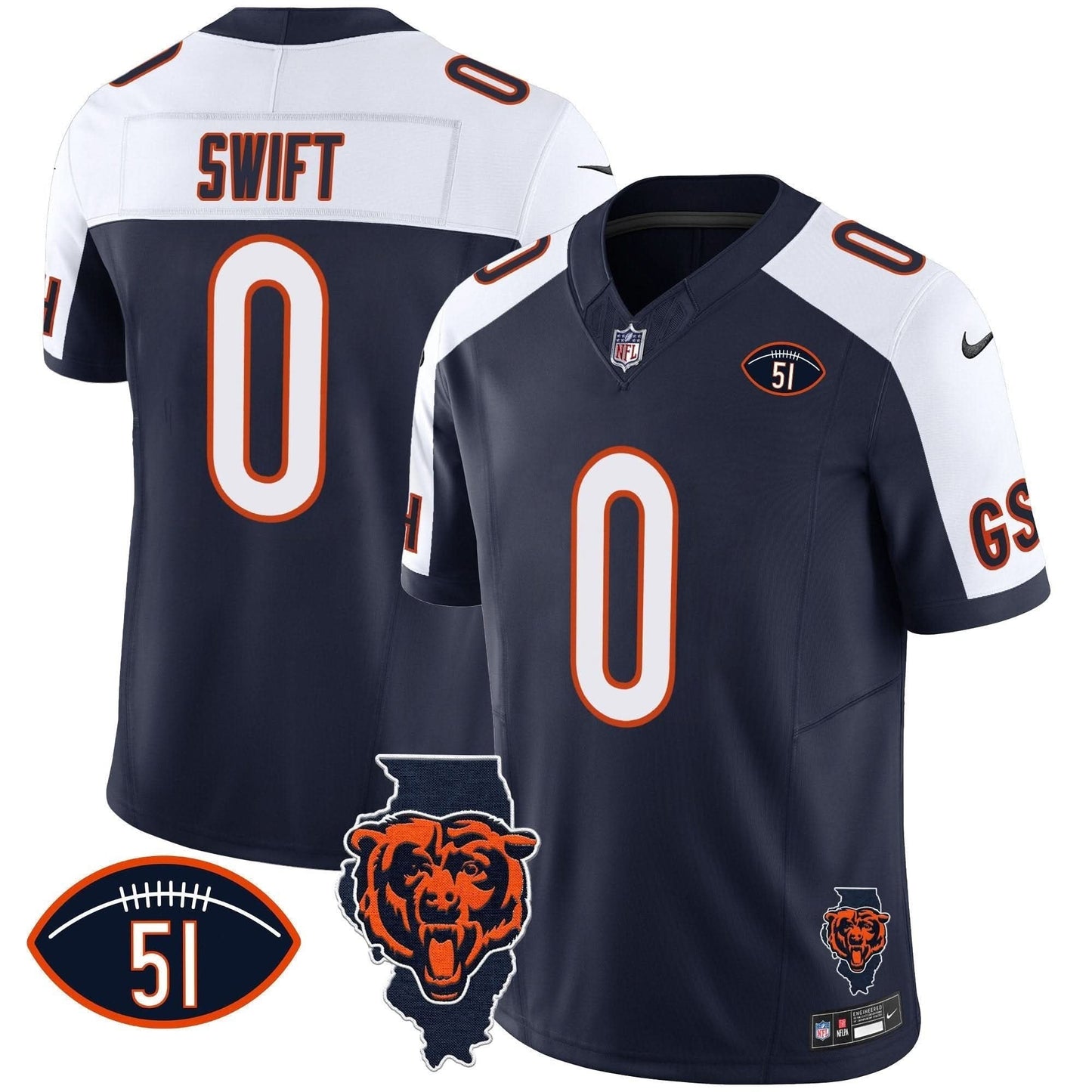Bears Illinois Patch Vapor Jersey - All Stitched