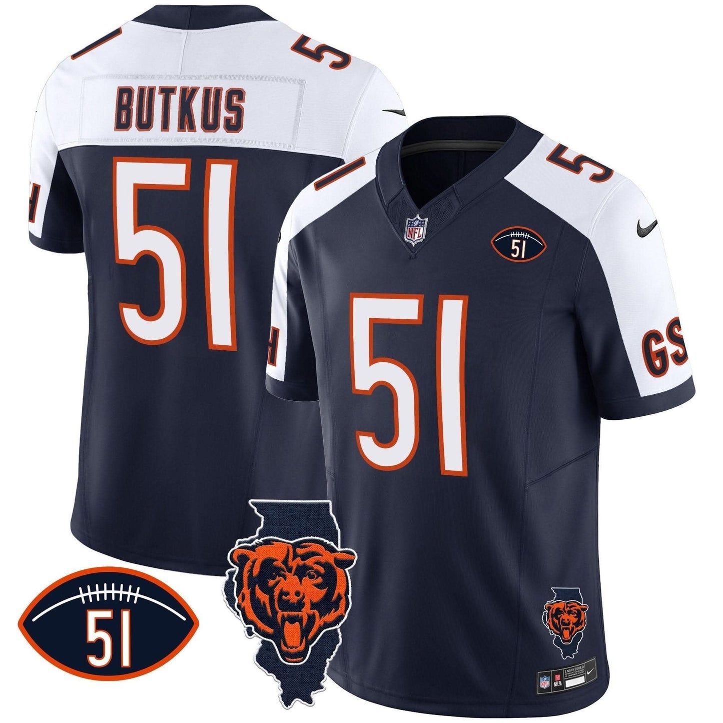 Bears Illinois Patch Vapor Jersey - All Stitched