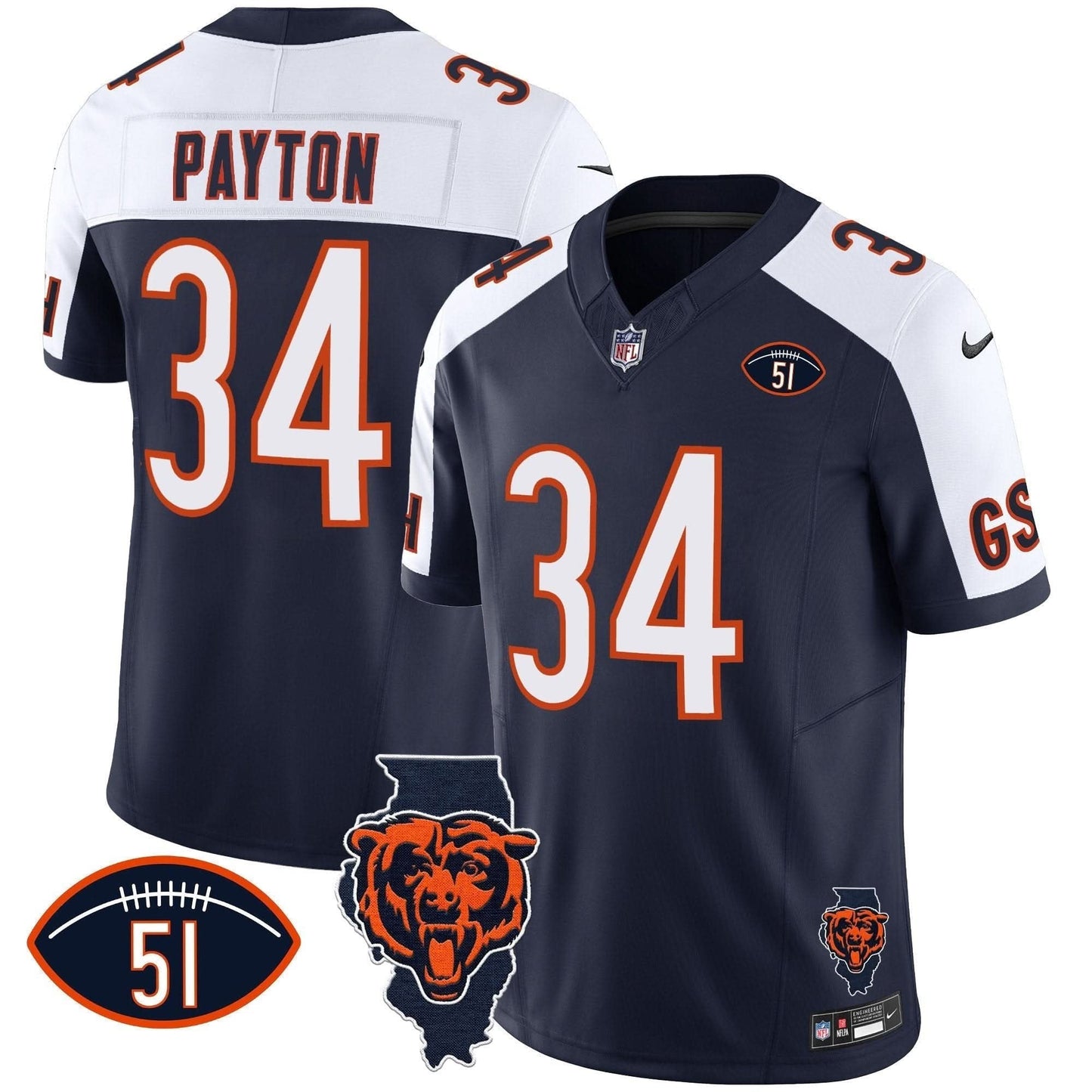 Bears Illinois Patch Vapor Jersey - All Stitched
