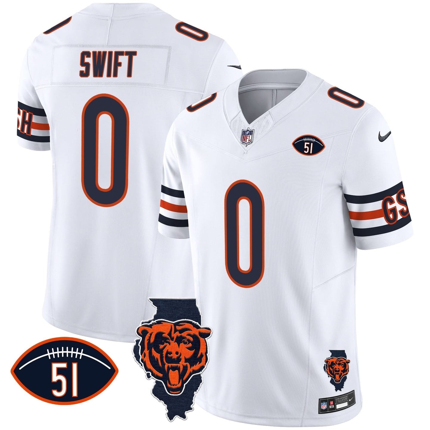 Bears Illinois Patch Vapor Jersey - All Stitched