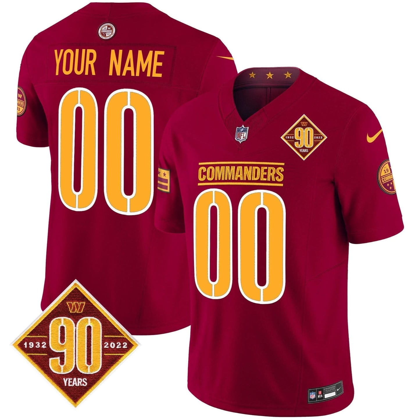 Washington Commanders 90th Anniversary Patch Vapor Limited Custom Jersey - All Stitched