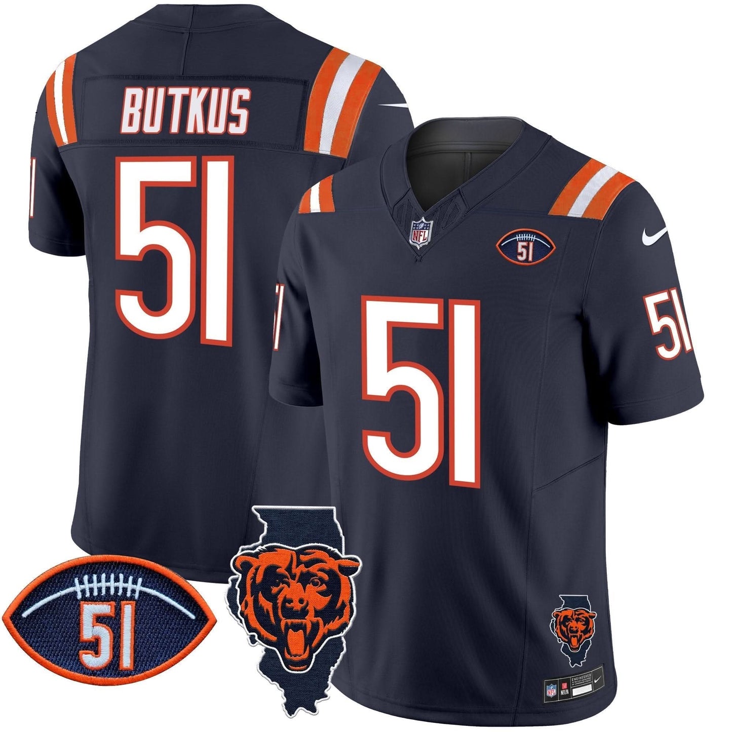Bears Illinois Patch Vapor Limited Jersey V2 - All Stitched