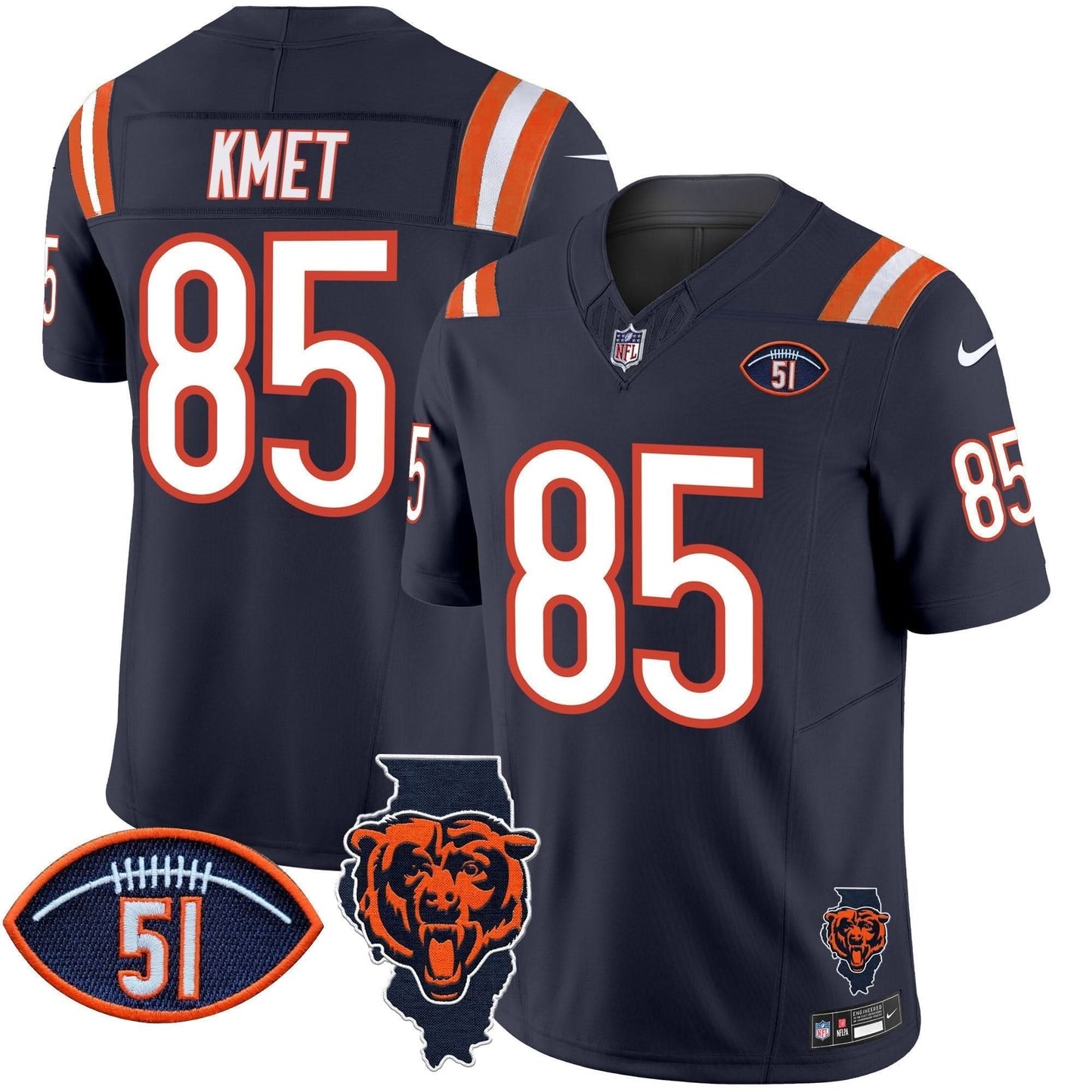 Bears Illinois Patch Vapor Limited Jersey V2 - All Stitched