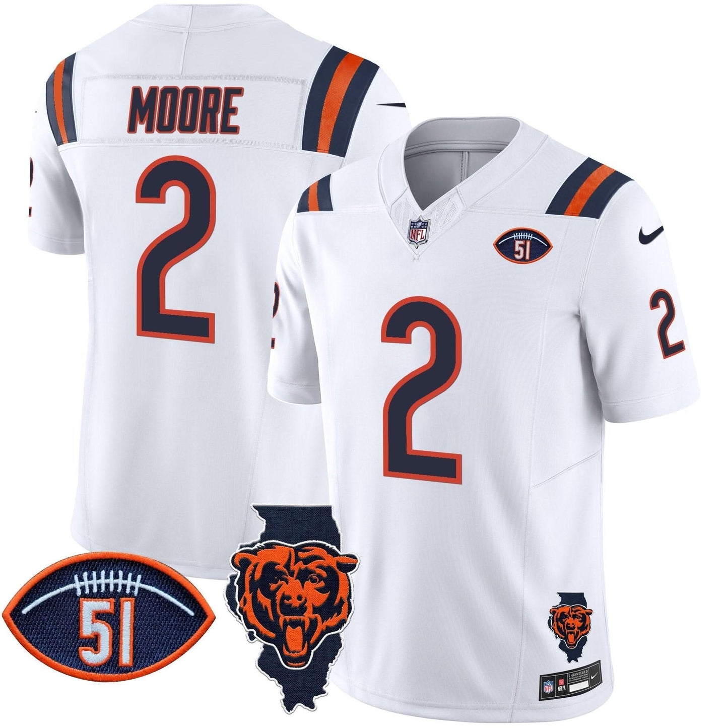 Bears Illinois Patch Vapor Limited Jersey V2 - All Stitched