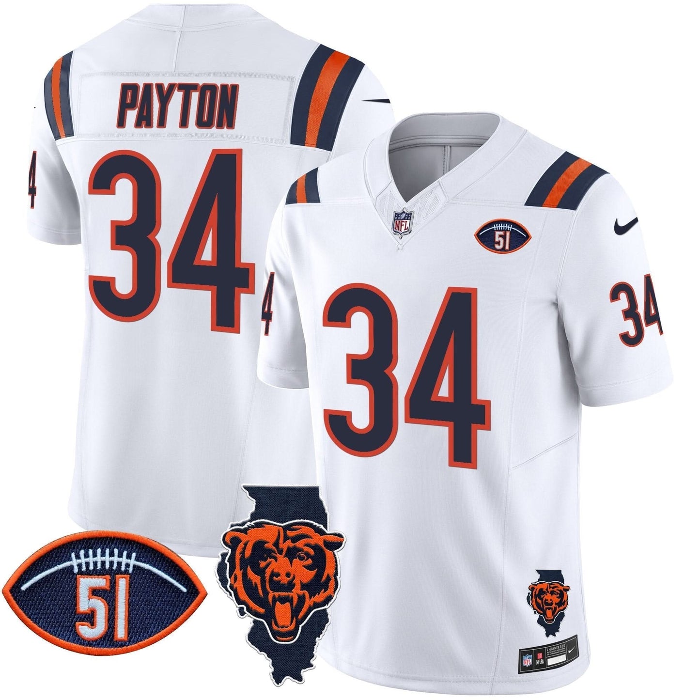 Bears Illinois Patch Vapor Limited Jersey V2 - All Stitched