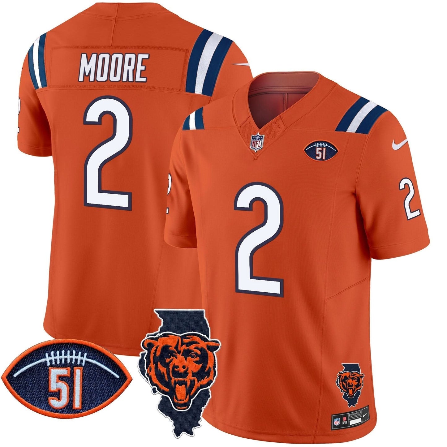 Bears Illinois Patch Vapor Limited Jersey V2 - All Stitched