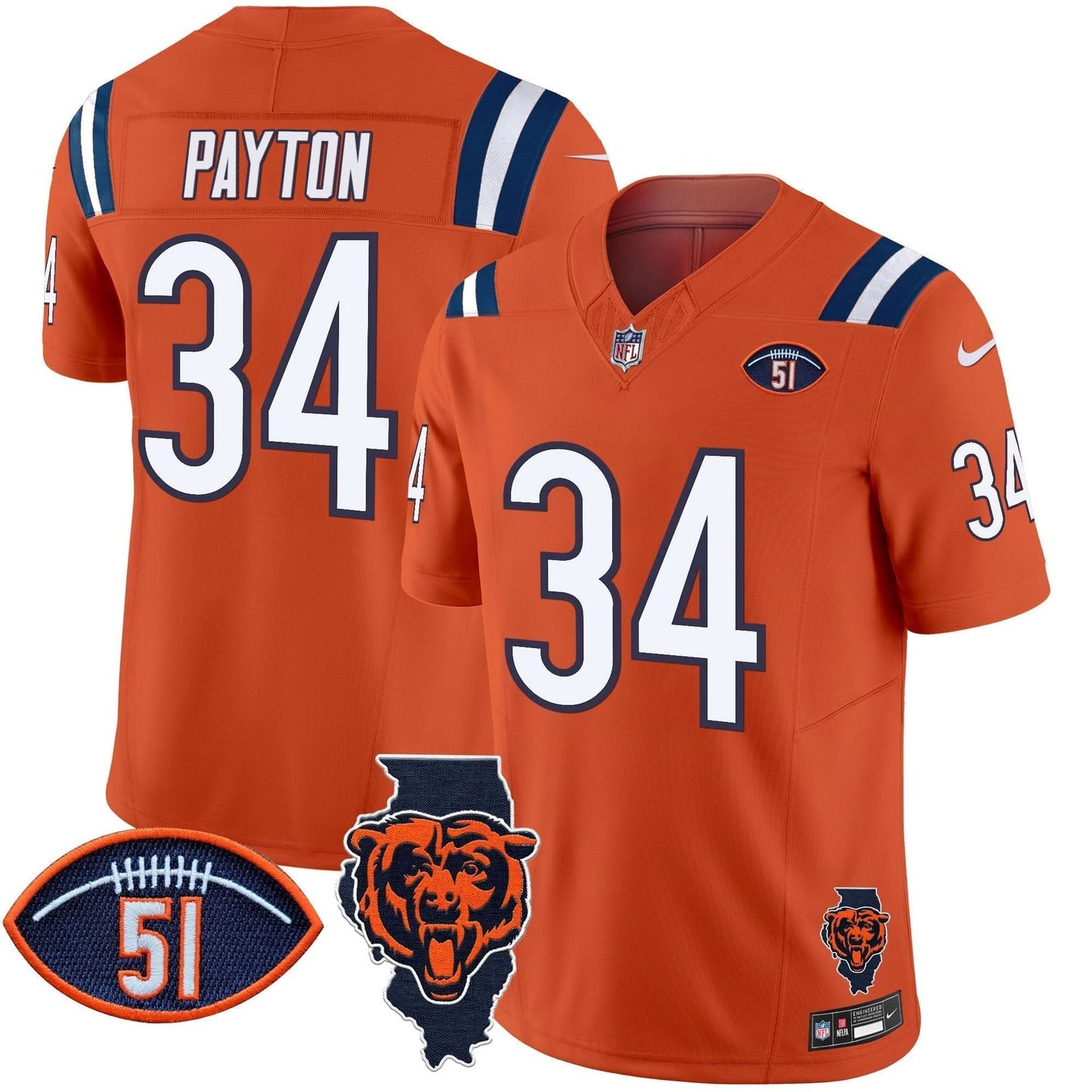 Bears Illinois Patch Vapor Limited Jersey V2 - All Stitched