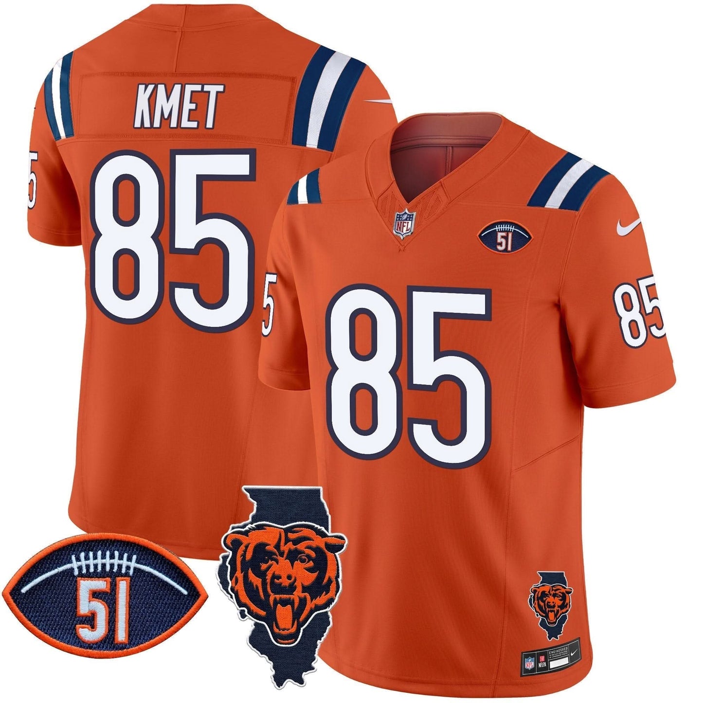 Bears Illinois Patch Vapor Limited Jersey V2 - All Stitched